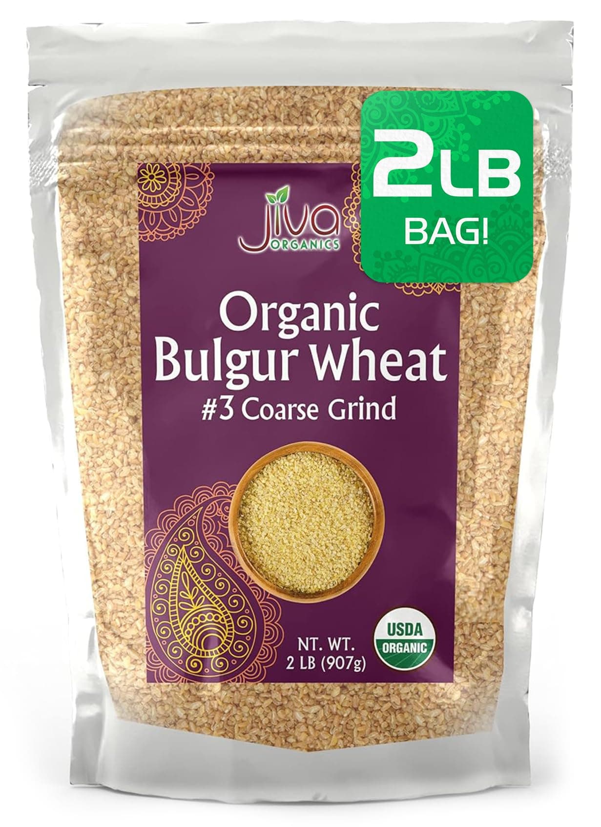 Bulgur Wheat Coarse #3 2 LB - Non-GMO, Grown in USA, 100% Natural Wheat Berries, Resealable Bag