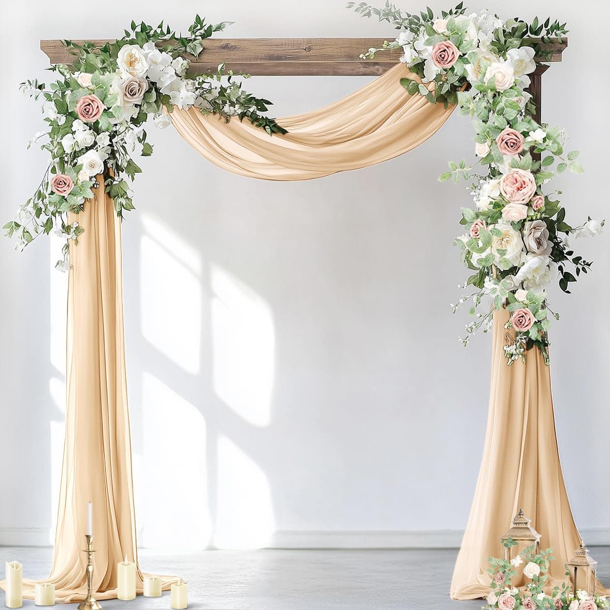 Socomi Wedding Arch Draping Fabric 1 Panel 29" x 18Ft Champagne Sheer Backdrop Curtain Drapes 6 Yards for Wedding Ceremony Birthday Party Decoration