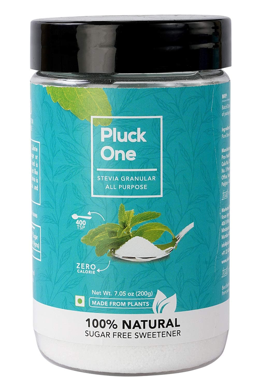 Pluck One Stevia All Purpose, 100% Natural Sugar Substitute, Zero Calorie, Sugar Free, 200 Gms