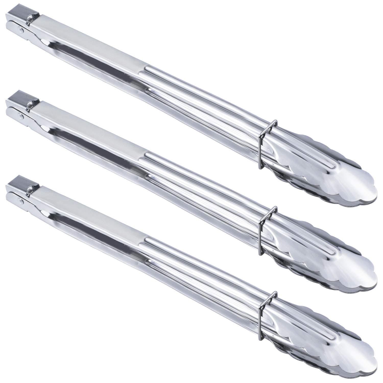 HINMAY Stainless Steel Locking Kitchen Tongs Extra Long Sturdy Heavy Duty Tongs Set for Cooking Grilling and Barbecue BBQ (14-Inch 3 Pieces)