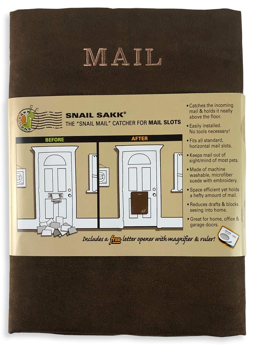 SNAIL SAKK: Mail Catcher For Letterboxes - CHOCOLATE. No tools or screws needed! Space efficient, reduces draughts, protects privacy and more. For home, office, and garage doors. | Basket Letter Cage Post Box Disabled Elderly Maternity Hardware Excluder