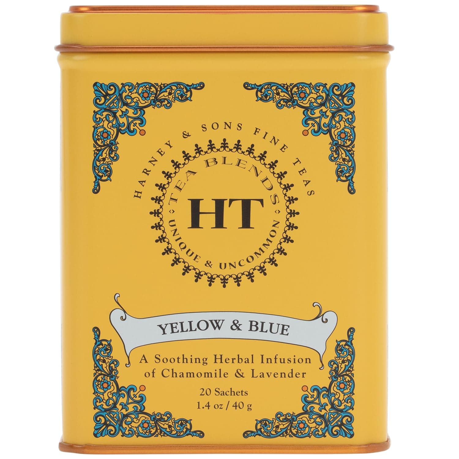 Master Yellow & Blue Tea Tin - Herbal Blend of Chamomile, Lavender, and Cornflowers - 0.9 Ounces, 20 Sachets 1 Pack