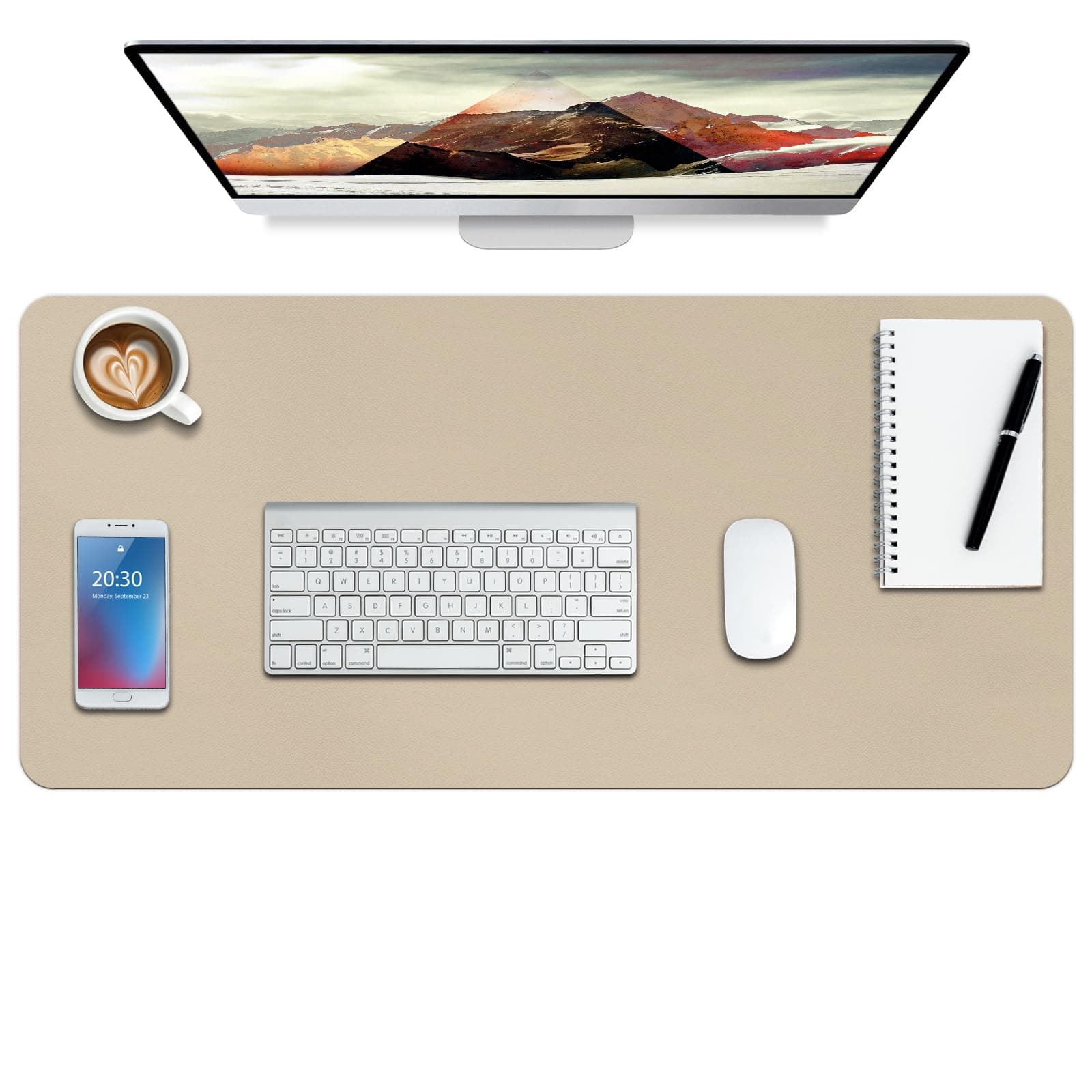 Boutilon Leather Desk Pad Protector,Non-Slip Mouse Pad,Laptop Desk Pad,Office Mouse Mat,Waterproof Leather Desk Blotter,Desk Writing Pad for Office and Home (M-Beige,30"x14")