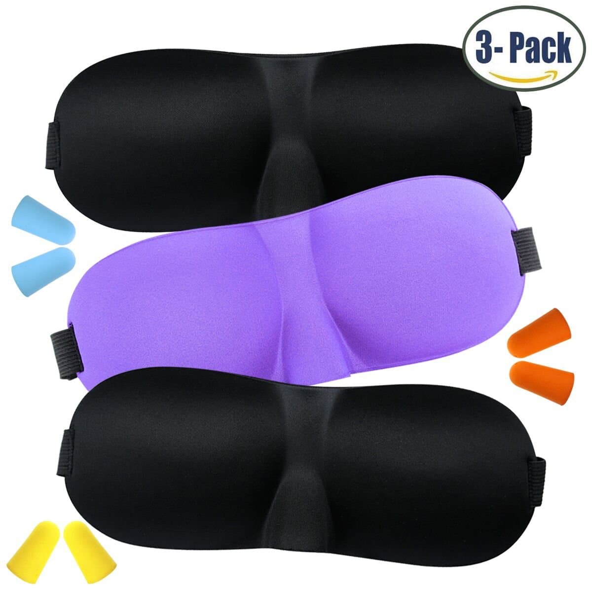 Sleep Mask, Lightweight & Comfortable Super Soft 3D Contoured Eye Mask for Women & Men, 3 Pack, Sleeping Mask for Travel, Shift Work, Nap, Night Blindfold Eyeshade with Adjustable Strap ¡