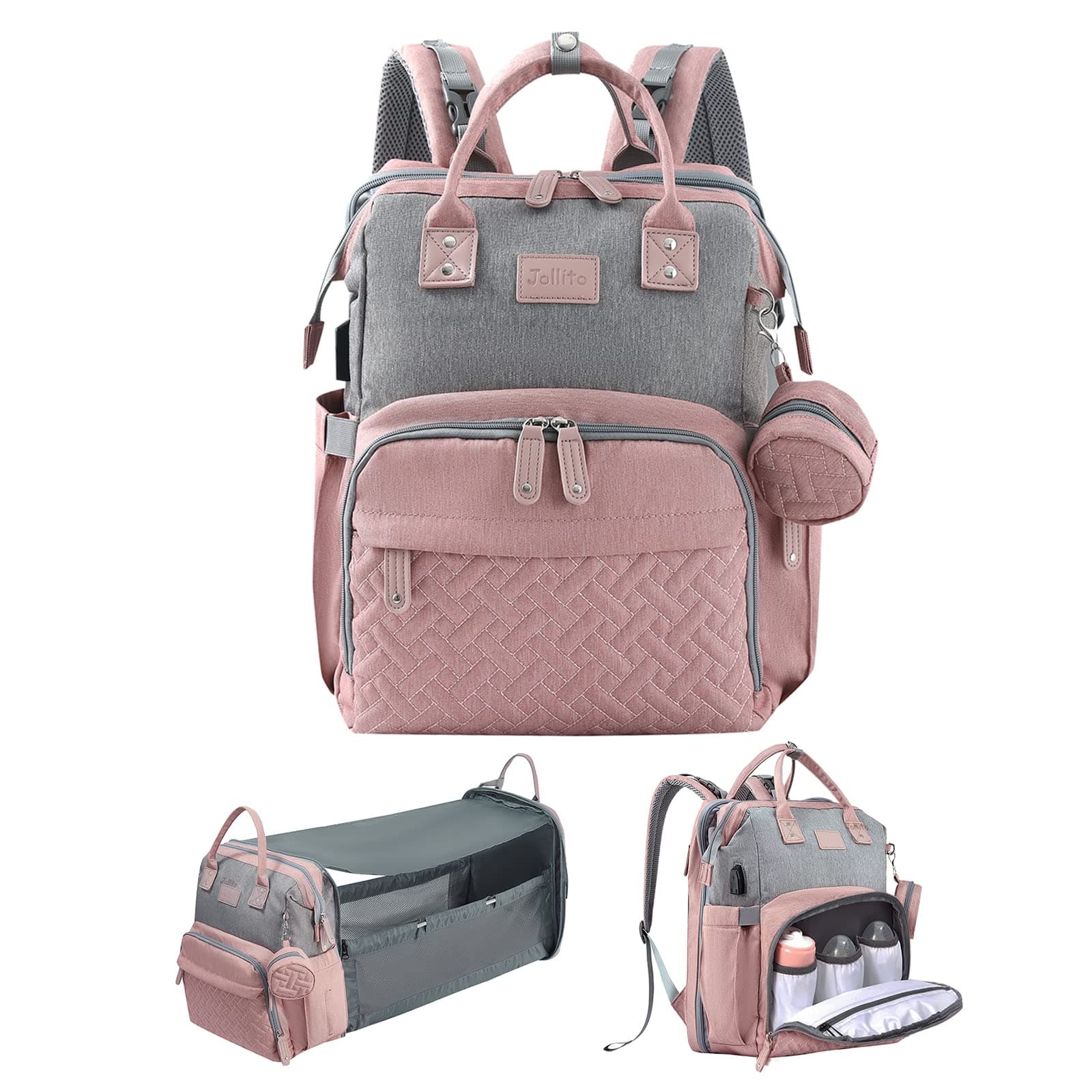 Baby Diaper Bag Backpack with Changing Station, Large Capacity, Stroller Straps and USB Charging Port, Baby