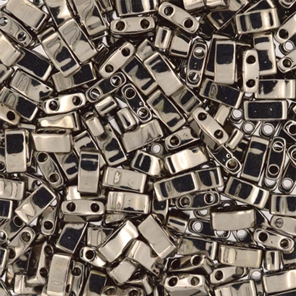 Miyuki Half Tila 2 Hole Rectangle Beads 5x2.3mm - Nickel Plated 7.8 Grams