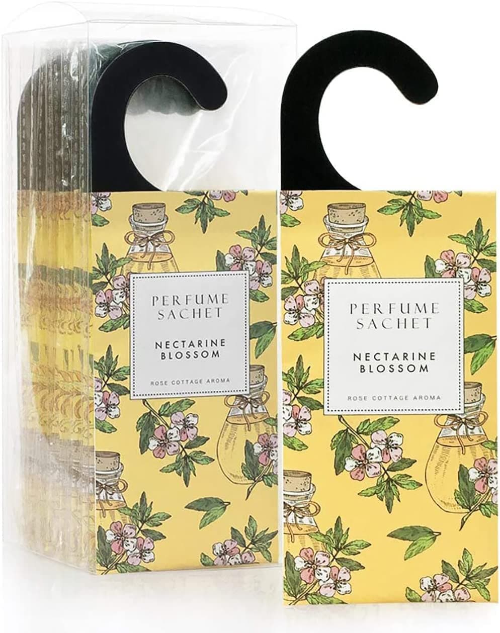 Apricot Blossom Hanging Sachet Closet Deodorizer, 1 Pack/ 12 Pcs Scent Sachet Drawer Freshener Closet Air Freshener Scented Deodorizer Freshener for Home/Car Long Lasting Scented Sachets Smell Goods