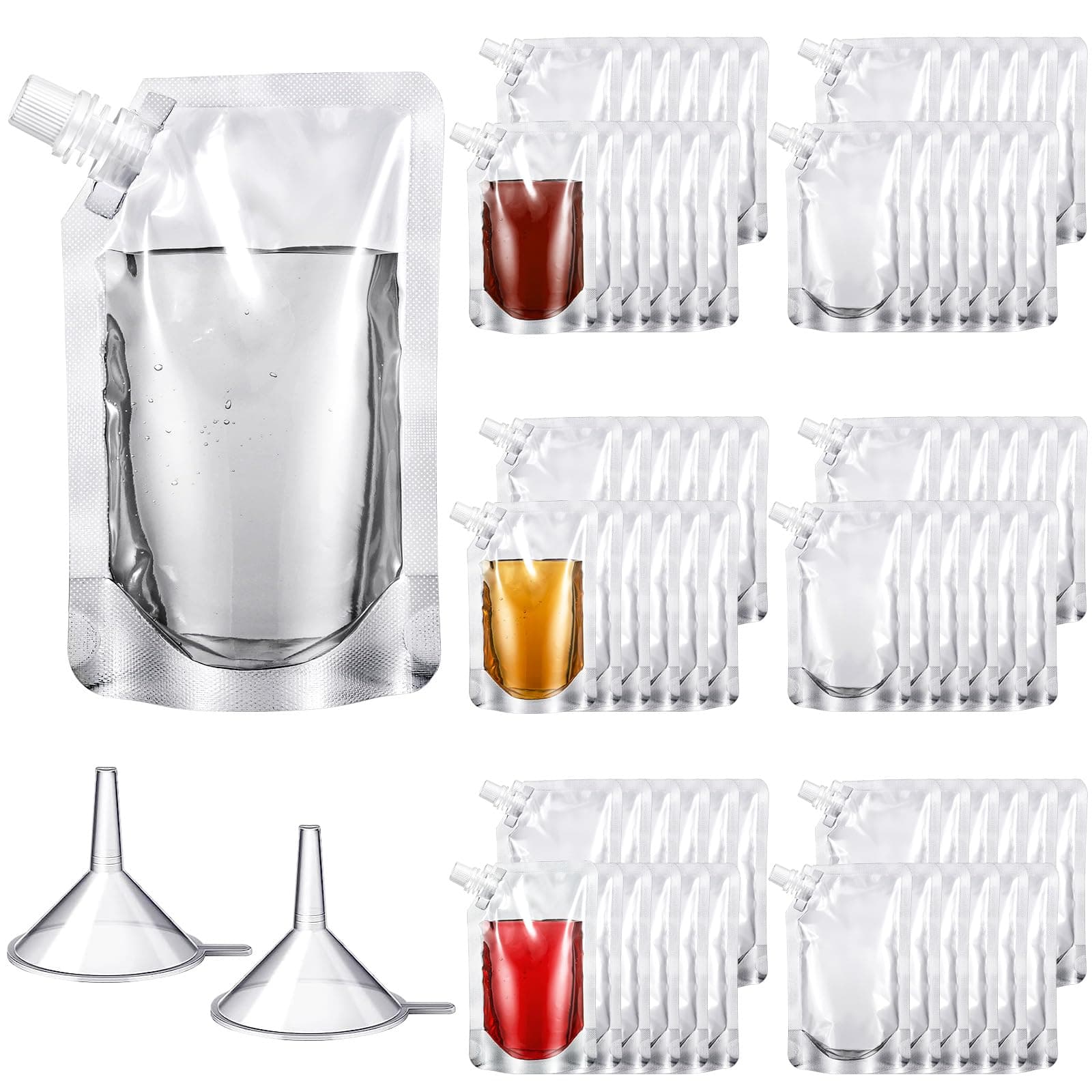 60 Pcs Plastic Flask,Reusable Concealable Plastic Drink Pouches for Adults,Cruise Plastic Pouches for Drink Travel Clear Drink Containers with Funnel for Juice Pouches Bottle Kit