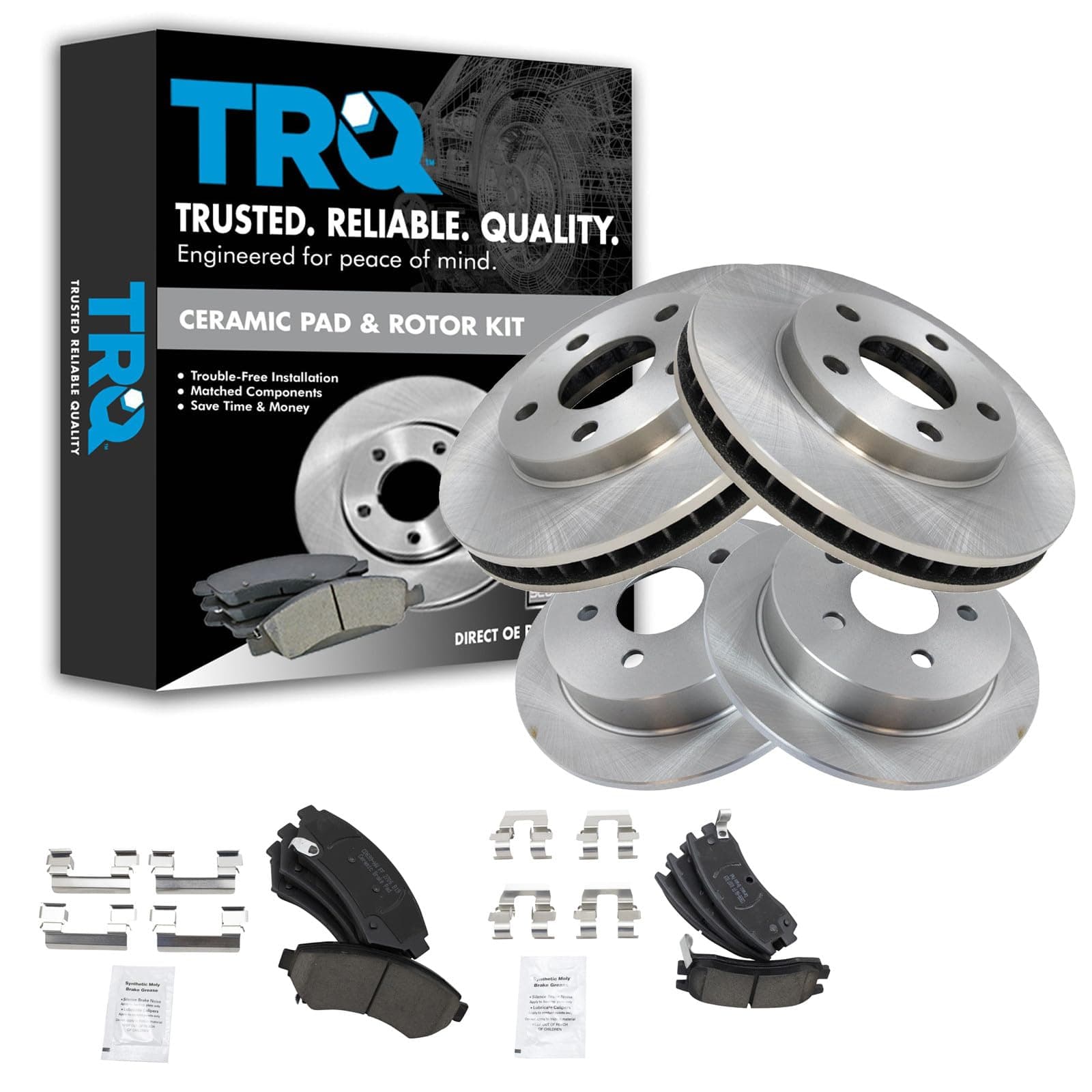 TRQ Front & Rear Ceramic Brake Pads & Rotors Kit Set Compatible with Chevy Venture
