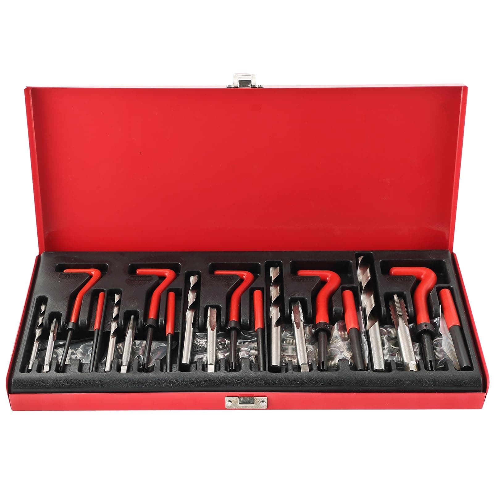 ATPEAM 131PCS Thread Repair Kit with HSS Drill Bits, Taps & Inserts for M5-M12 Screw Holes