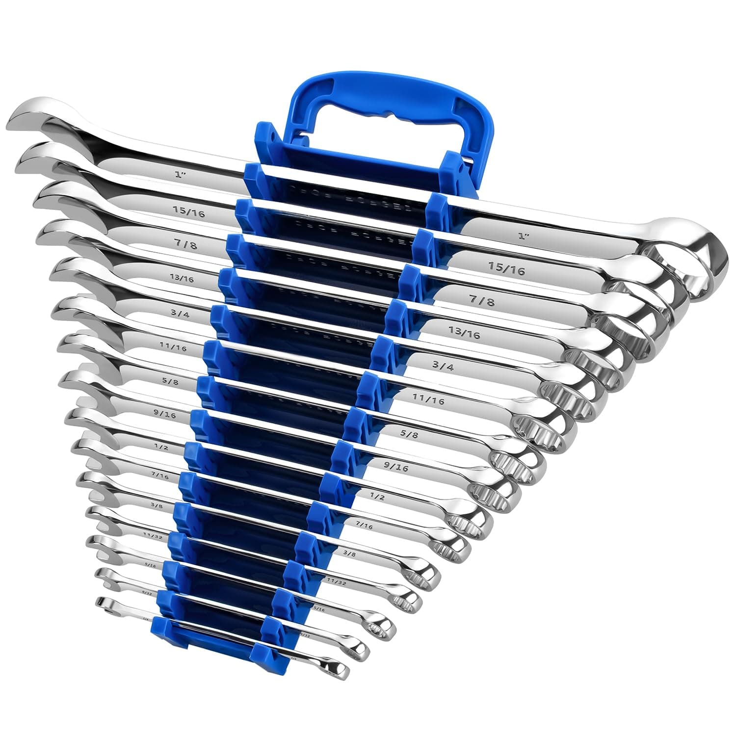 EFFICERE Max Torque 15-Piece Premium Combination Wrench Set, Complete SAE Inch Sizes from 1/4" to 1" with Rack Organizer | Chrome Vanadium Steel, Long Pattern, Mirror Chrome Finish
