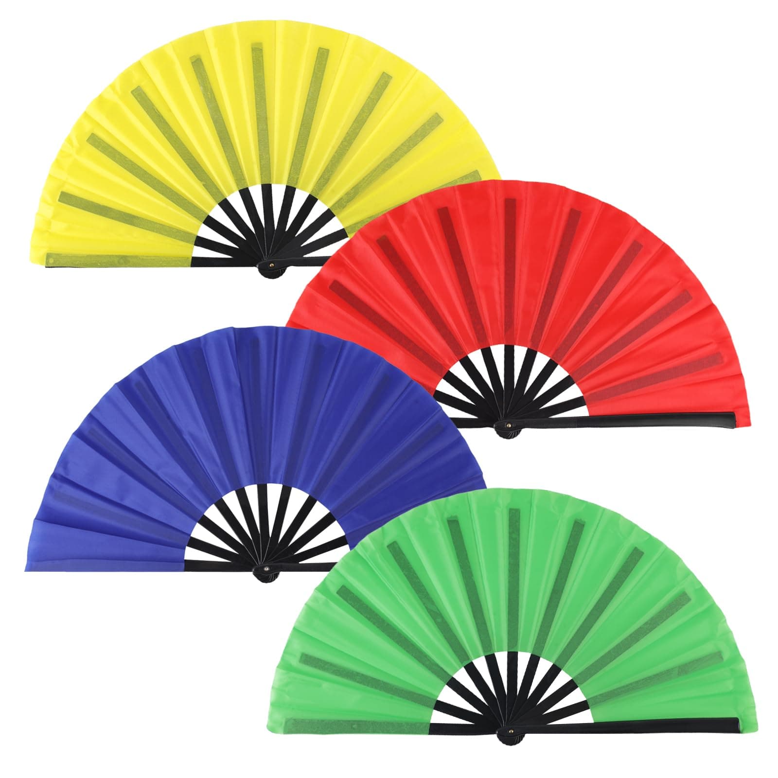4 Pack Large Folding Hand Fan for Women/Men, Clap Popping Fan Chinese Kung Fu Hand Fan Decorative Folding Fans for Dance, Performance, Festival or Home Decorations(Red,Yellow,Blue,Green)