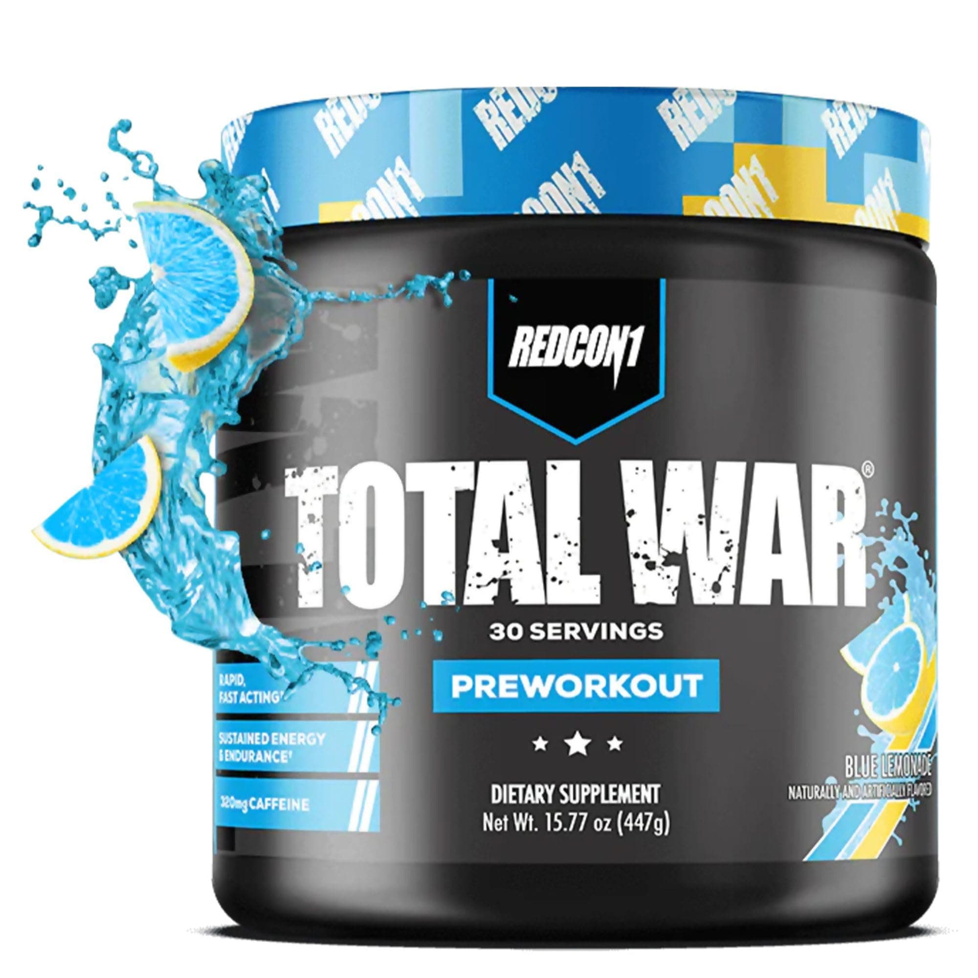 Total War Pre Workout - Beta Alanine + Citrulline Malate Keto Friendly Preworkout for Men & Women with 320mg of Caffeine - Fast Acting -Blue Lemonade (30 Servings)