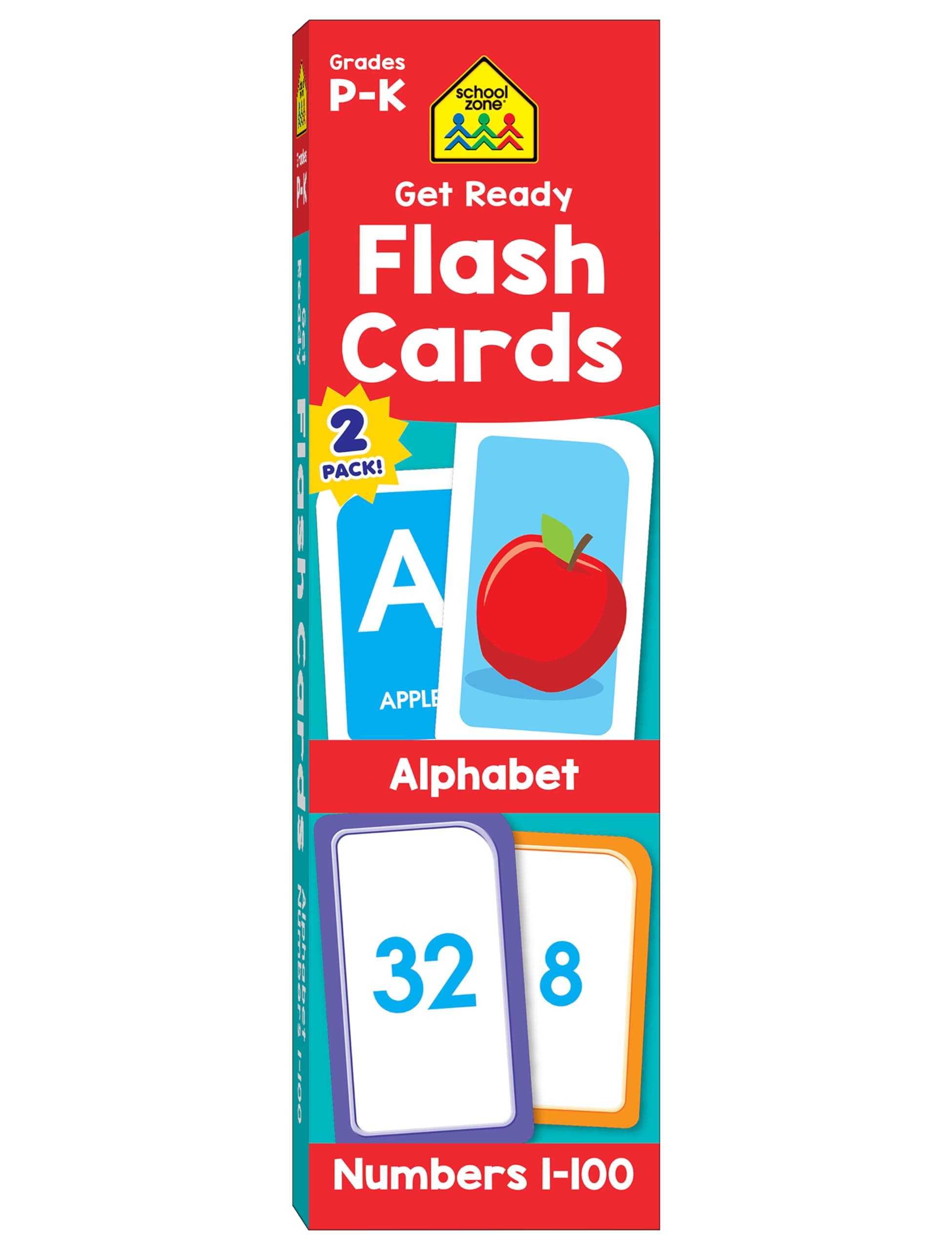 School Zone - Get Ready Flash Cards Alphabet & Numbers 2 Pack Ages 4 to 6, Preschool Kindergarten, ABCs, Uppercase and Lowercase Letters, 1-100, Counting, More
