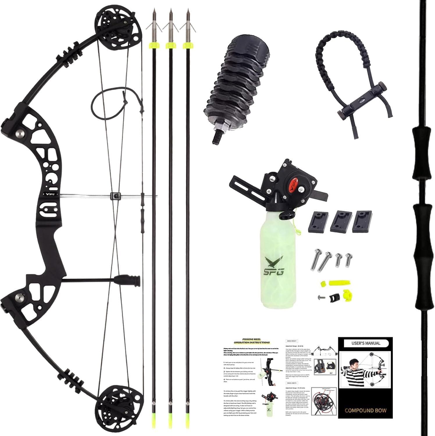 Archery Bowfishing Bow Kits - Professional Powerful 30-60 Lbs Compound Bow for Bow Fishing with Full Bowfishing Gears and User Manual for Adult Bow Fishing Beginners