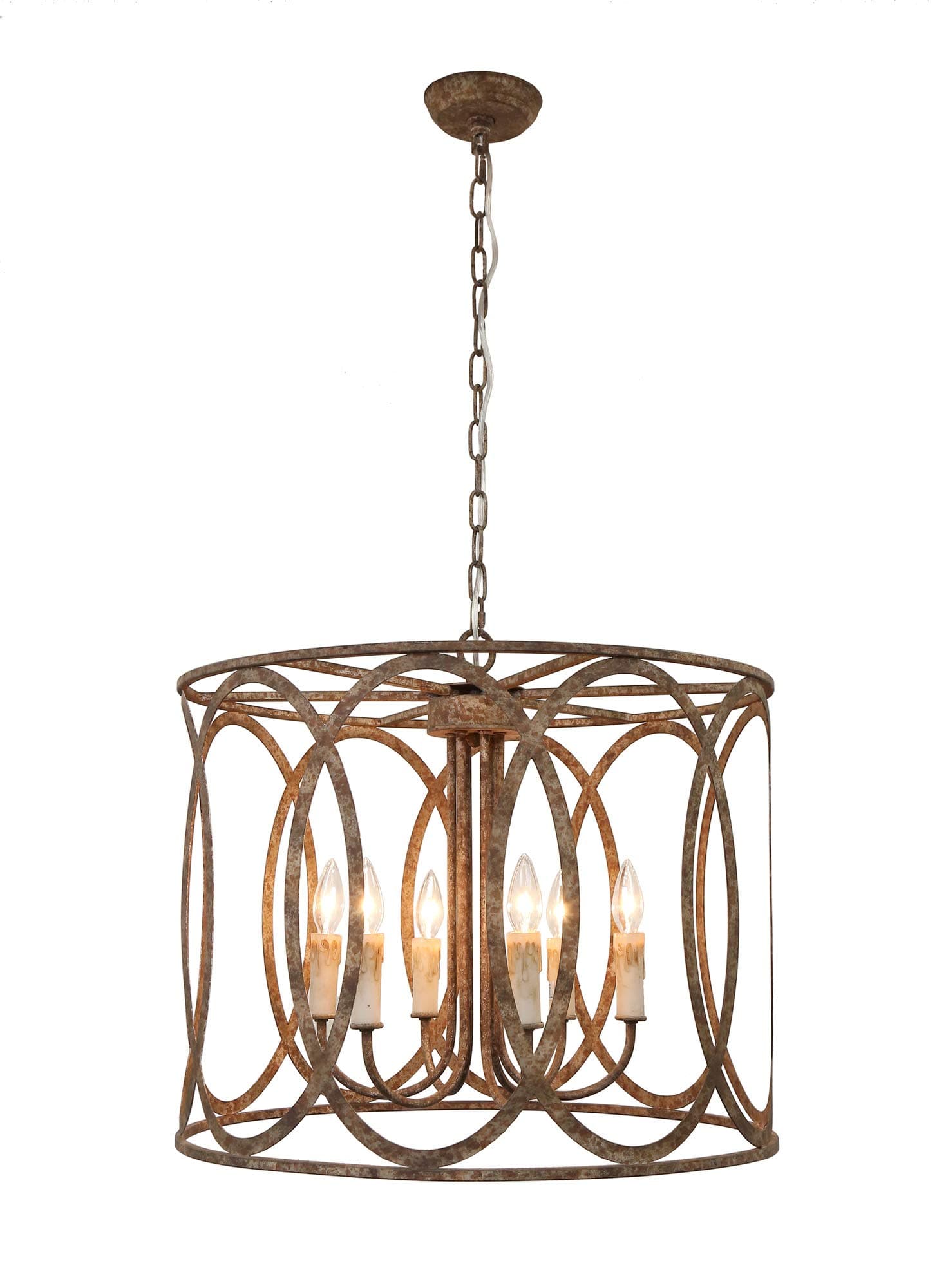 Chatrie 24" Distressed Brown Large Drum Pendant Chandelier