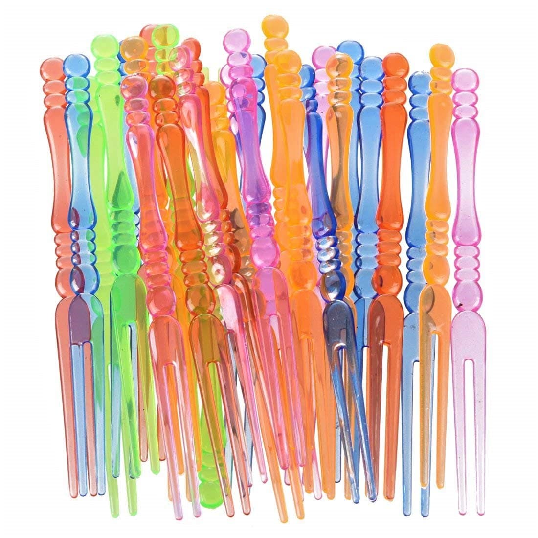 Comicfs 300pcs Disposable Plastic Fruit Forks, 4" Bistro Cocktail Forks Tasting Appetizer Fork Set Toothpick Portable Salad Mini Cake Fork (Multicolor)