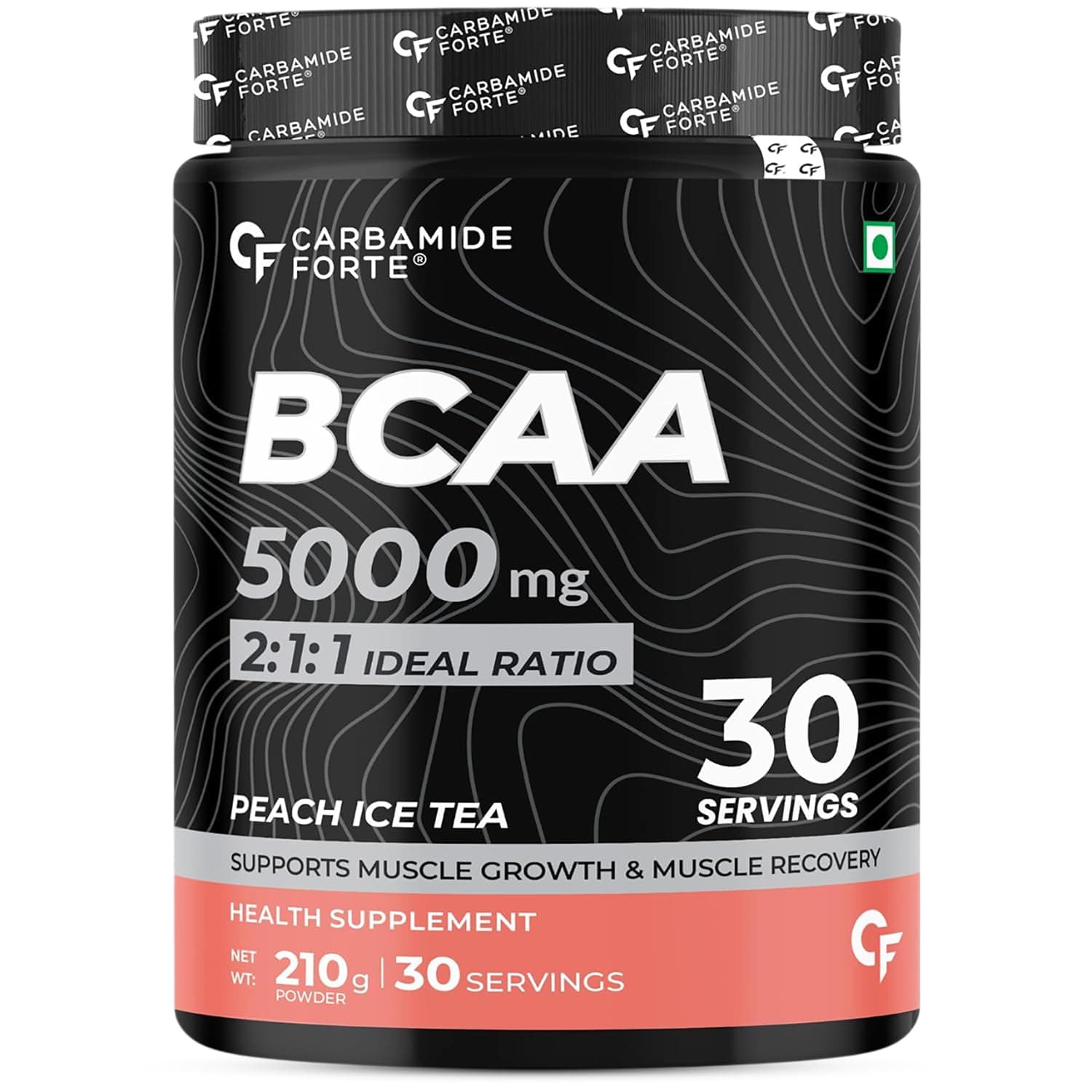 Carbamide Forte BCAA Powder 5000mg | BCAA Supplements For Women & Men | BCAA Pre Workout & Intra Workout Supplement 7g Serving with Ideal 2:1:1 Ratio | Peach Ice Tea Flavor - 210g