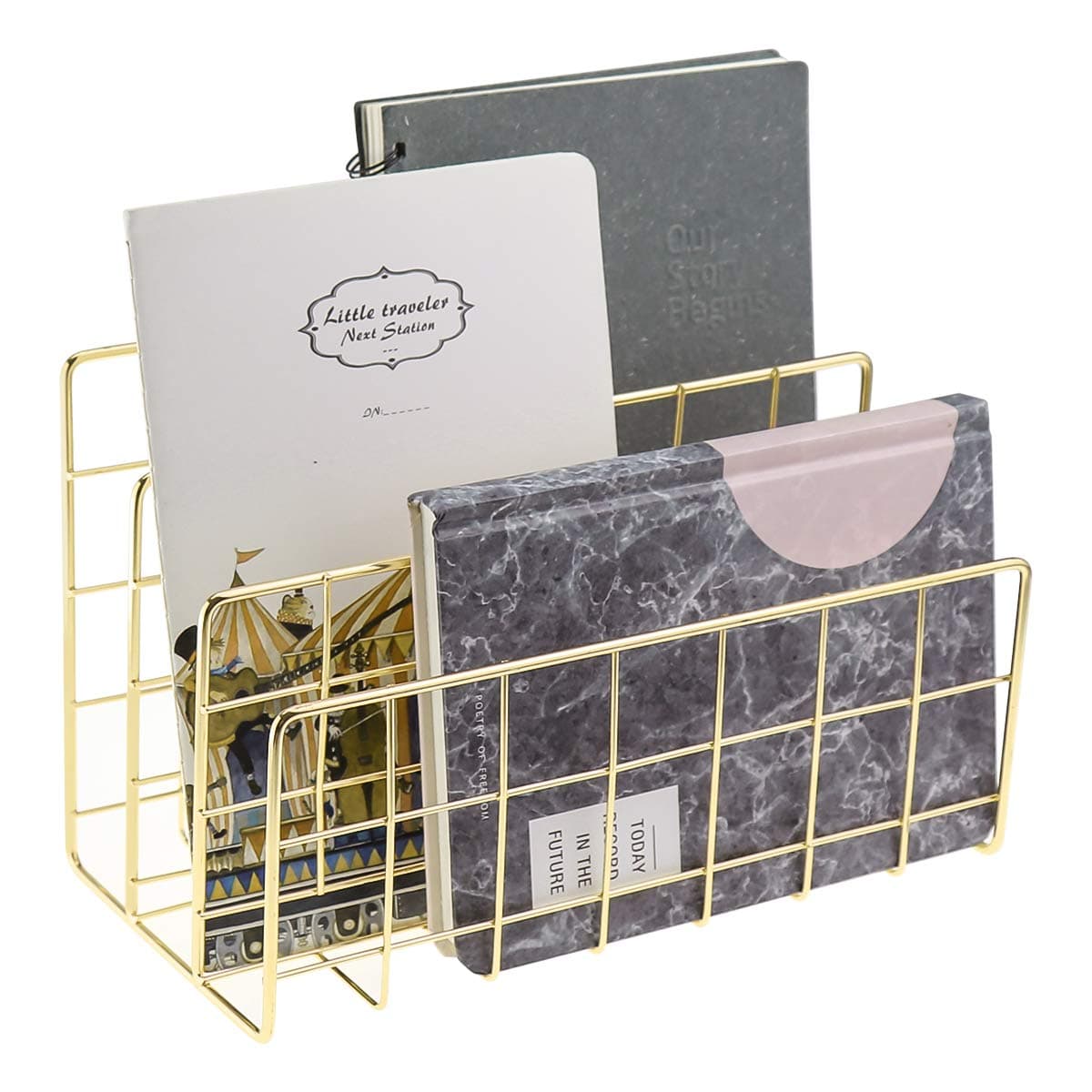 MORIGEM Desktop Mail Organizer, 3-Slot Metal Wire Mail Sorter, Letter Organizer Holder for Letters, Mails, Books, Postcards and More, Mail Holder Gold
