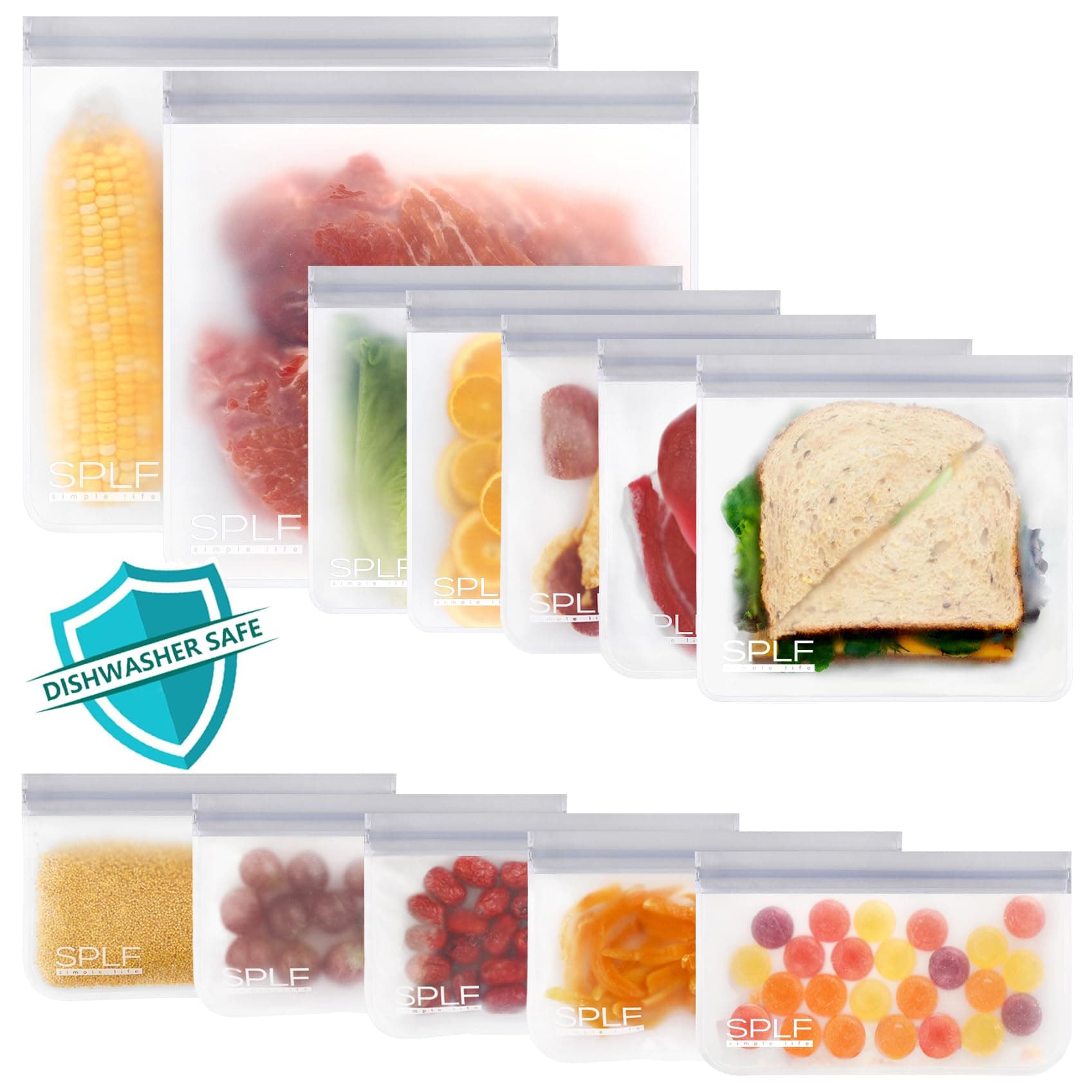12 Pack BPA FREE Reusable Storage Bags(5 Reusable Sandwich Bags, 5 Reusable Snack Bags, 2 Reusable Gallon Bags), Extra Thick Freezer Bags Leakproof Silicone and Plastic Free Lunch Bags for Food