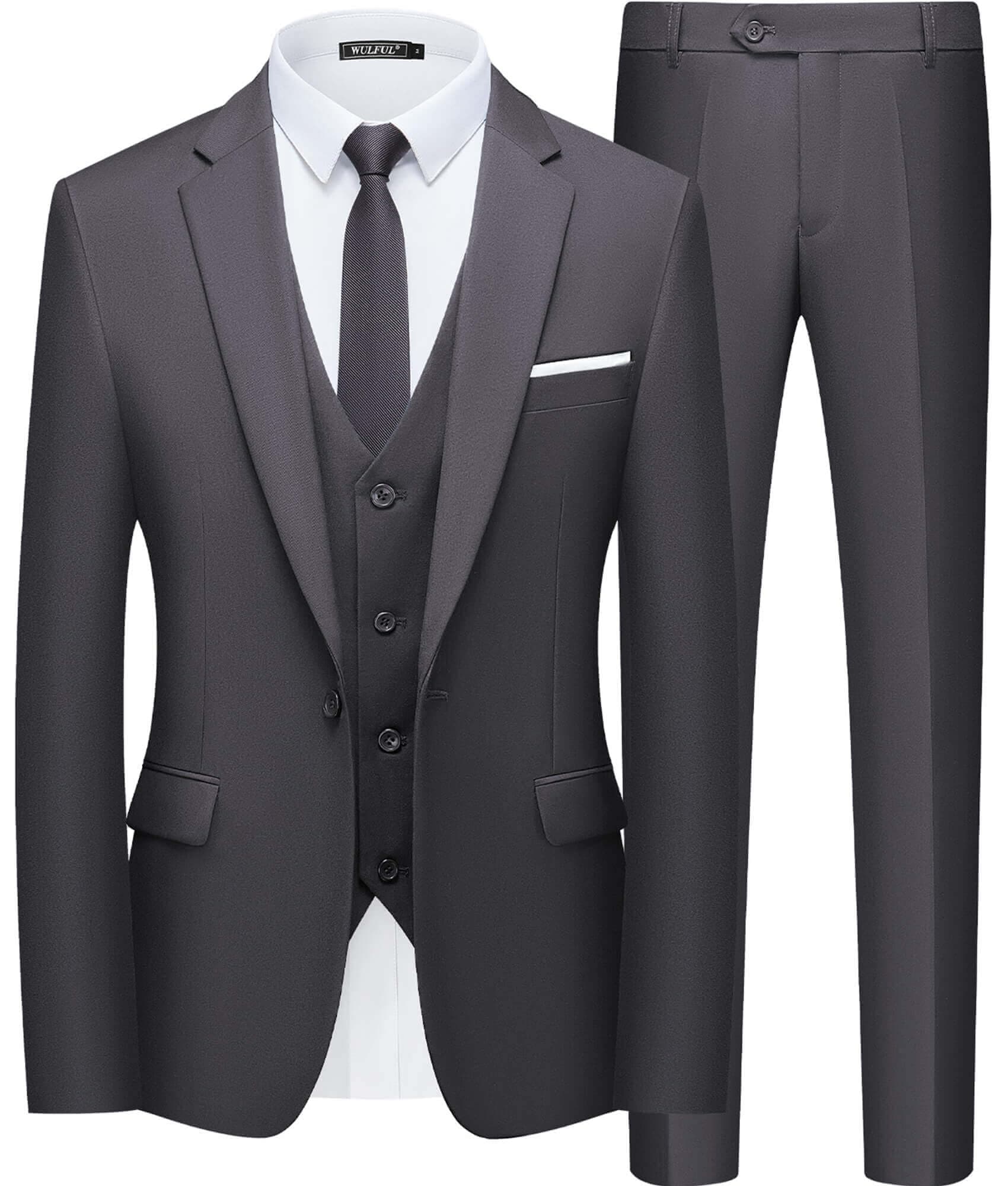 Men’s Slim Fit Suit One Button 3-Piece Blazer Dress Business Wedding Party Jacket Vest & Pant
