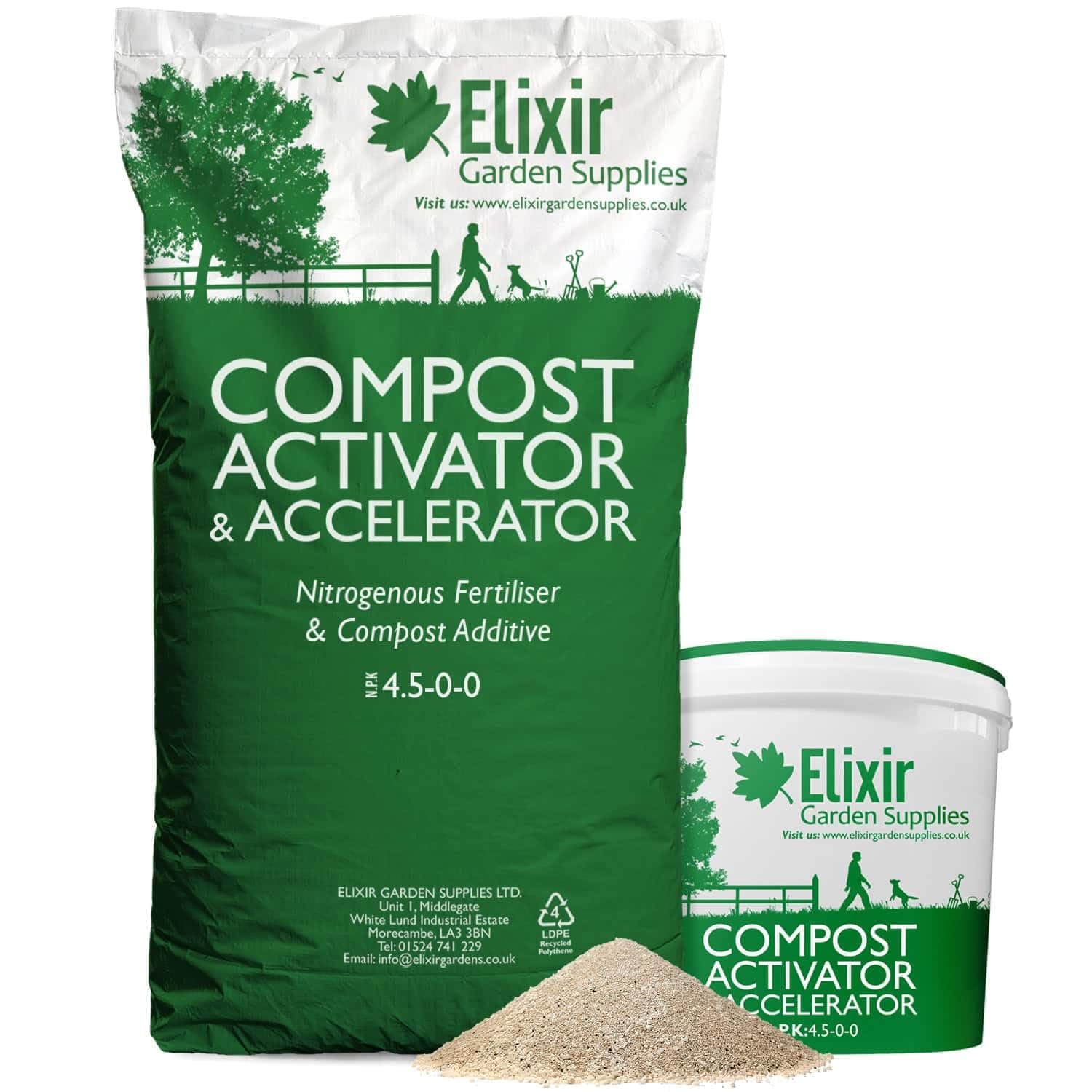 Elixir Gardens Compost Activator & Accelerator/Compost Maker 4.5-0-0 Various Sizes 250g-25kg | 1kg Tub | Treats over 7sqm