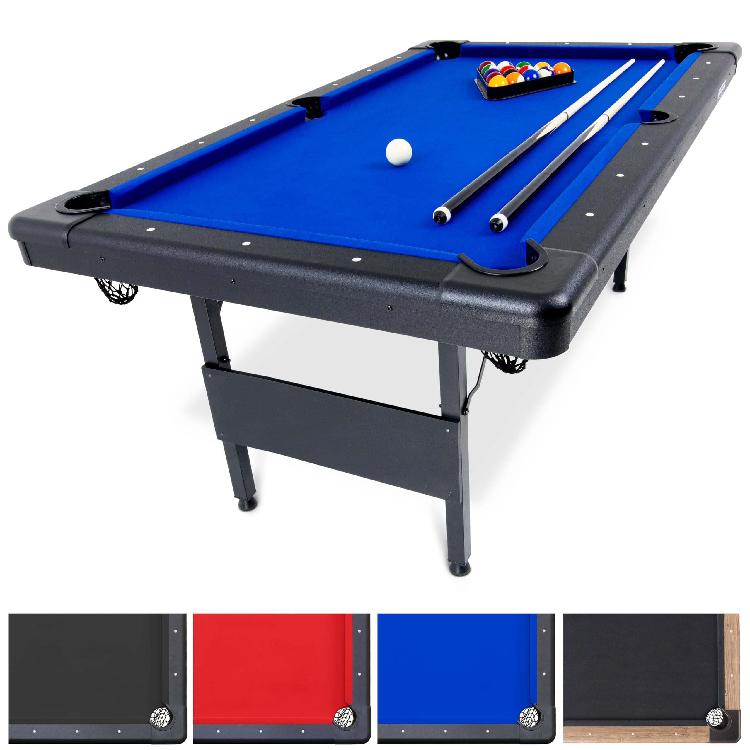 GoSports Mid-Size 6ft x 3.5ft Billiards Game Table - Foldable Design, Includes Full Set of Pool Balls, 2 Cue Sticks, Chalk, and Felt Brush