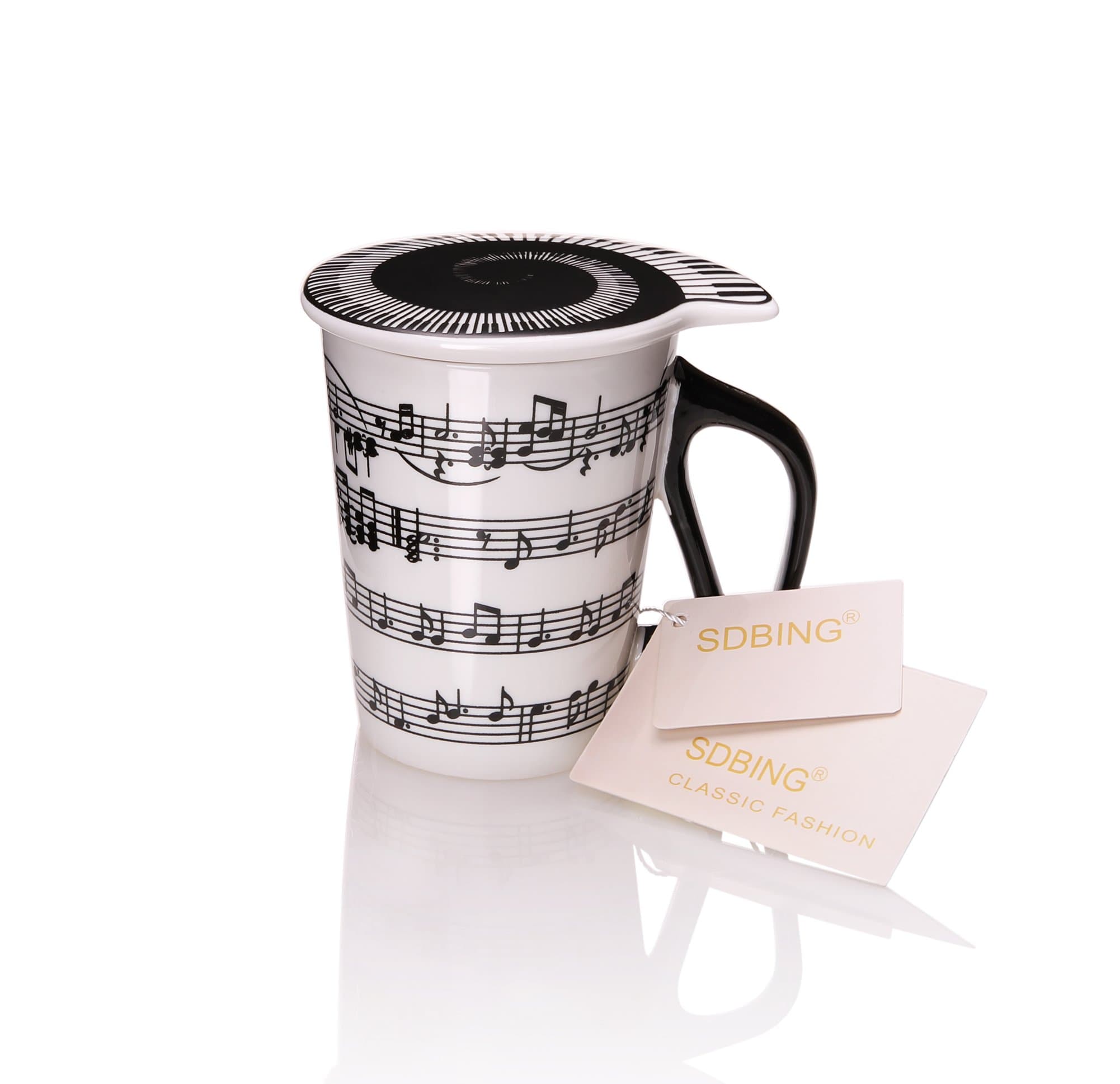 SDBING Musician Coffee MUG with Lid Staves Music Notes