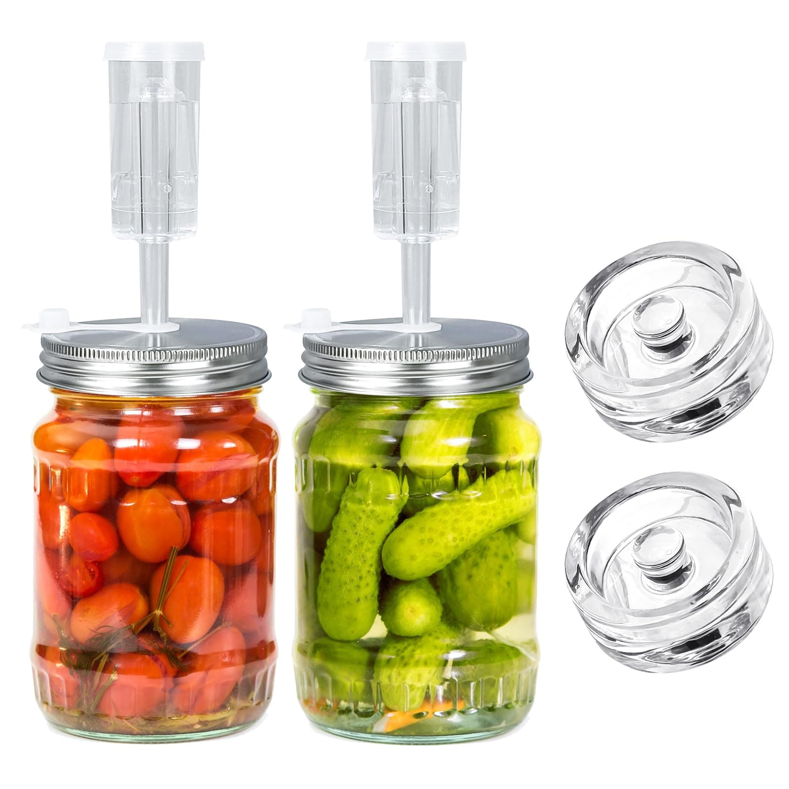 Fermentation Kit - 2 Upgraded Lids and 2 Glass Weights for 86MM Wide Mouth Mason Jars, Making and Storing Sauerkraut (Jars Not Included)