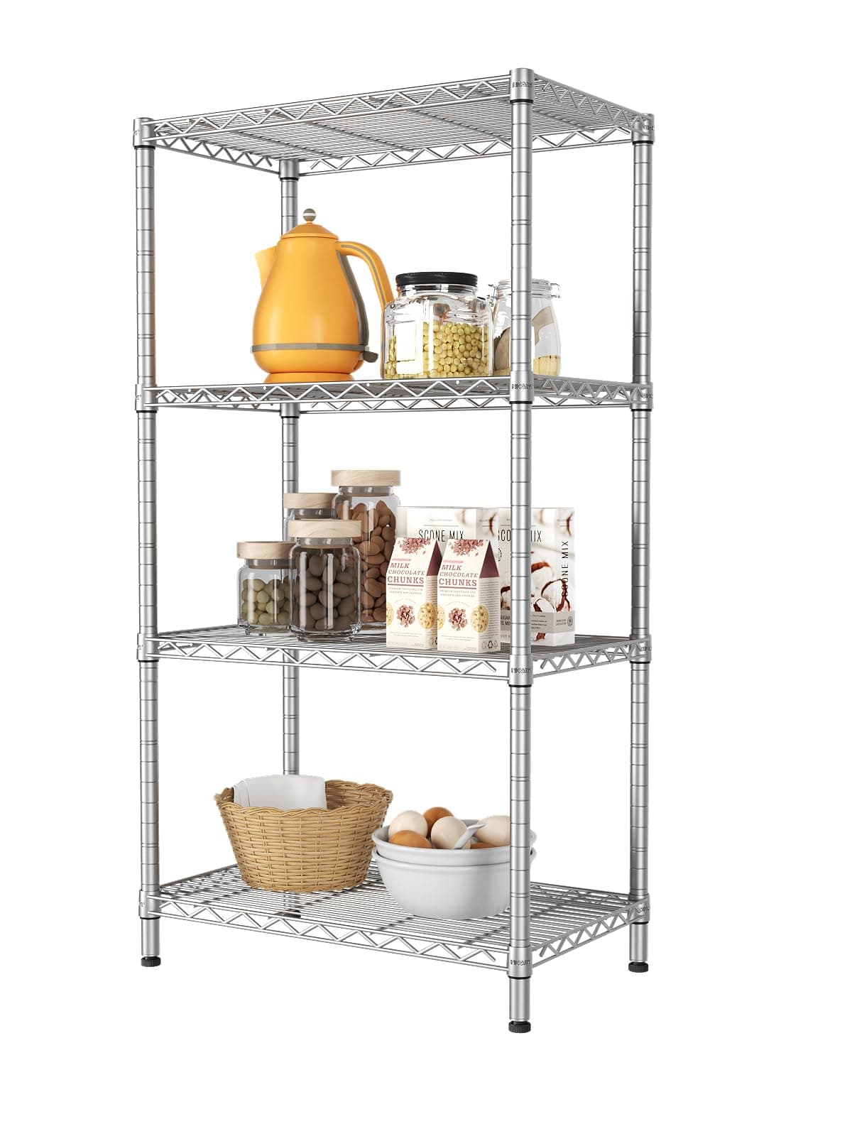 4 Shelves Adjustable Storage Shelf Wire Shelving Rack Bathroom Standing Units Laundry Room Organization for Kitchen Office Bathroom Organizers Metal Pantry 14" D x 24" W x 48" H Gray