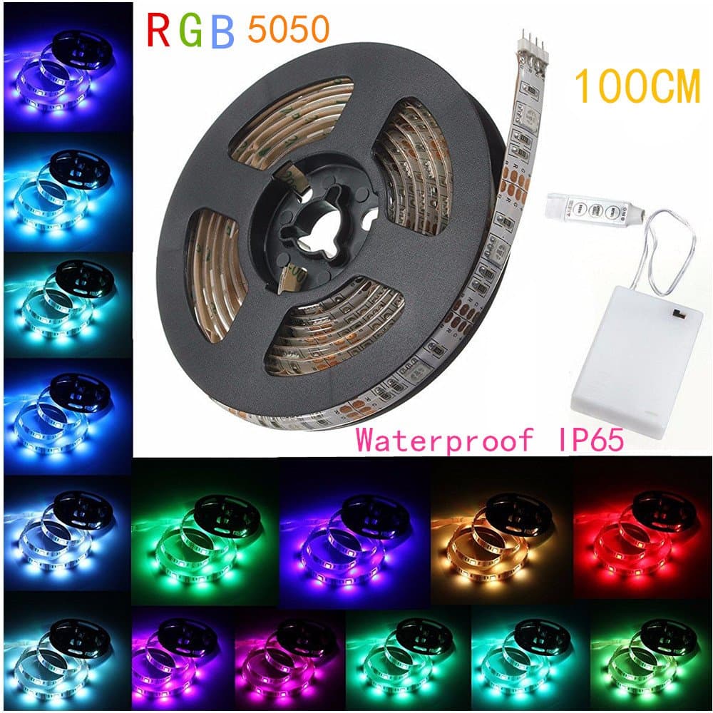 TianCi 100cm LED Light RGB Strip + Battery Box + Mini Controller, Battery Powered, Multi Color