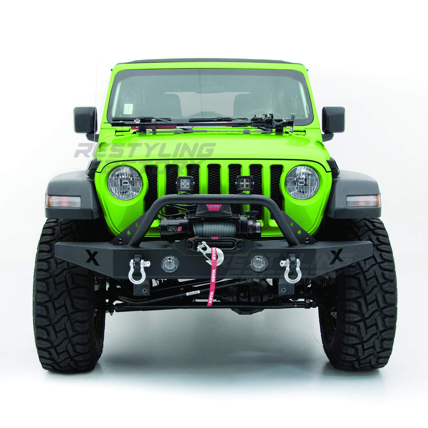 -Black Textured Rock Crawler X Front Bumper With Fog Lights Hole & 2x D-Ring & Winch Plate for 2018-2021 Wrangler JL (Black)