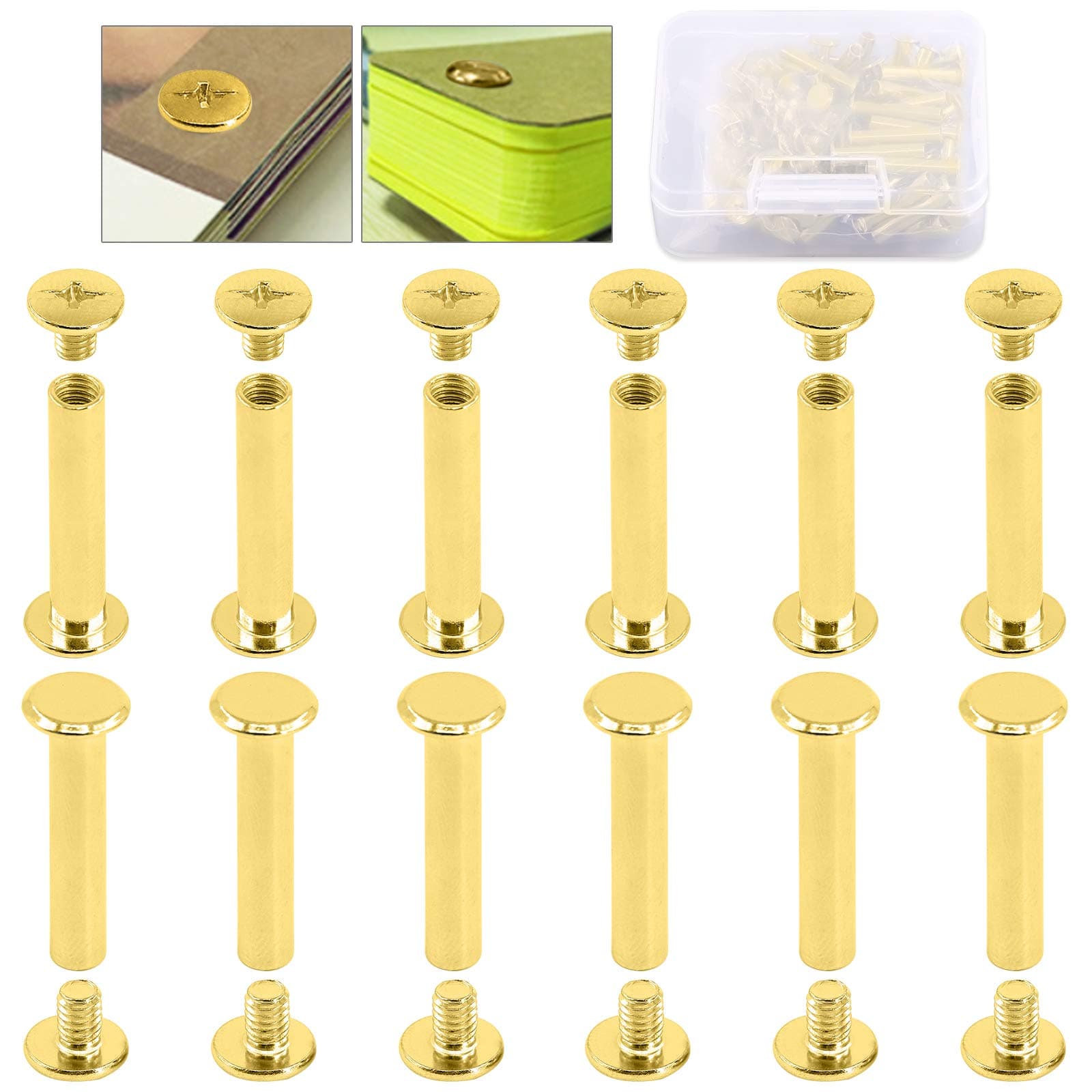 Hilitchi 50-Sets M5 Brass Plated Phillips Chicago Screw Posts Binding Screws Assortment Kit for Scrapbook Photo Albums Binding, Leather Repair - Gold (M5 x 25mm-50Sets)
