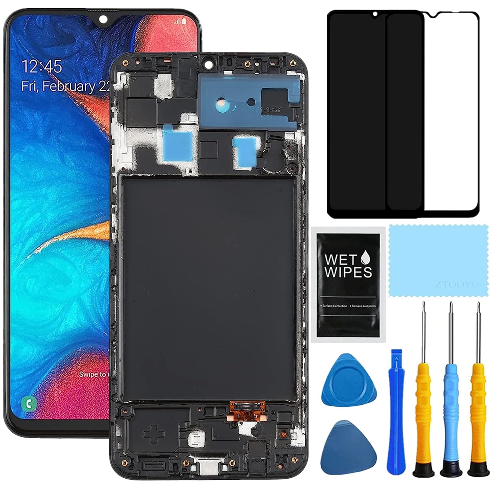 for Samsung A20 a205u LCD Screen Replacement for Samsung Galaxy a20 Screen Replacement LCD Display A205U A205W Touch Digitizer Assembly with Tools 6.4" (Black + Frame)