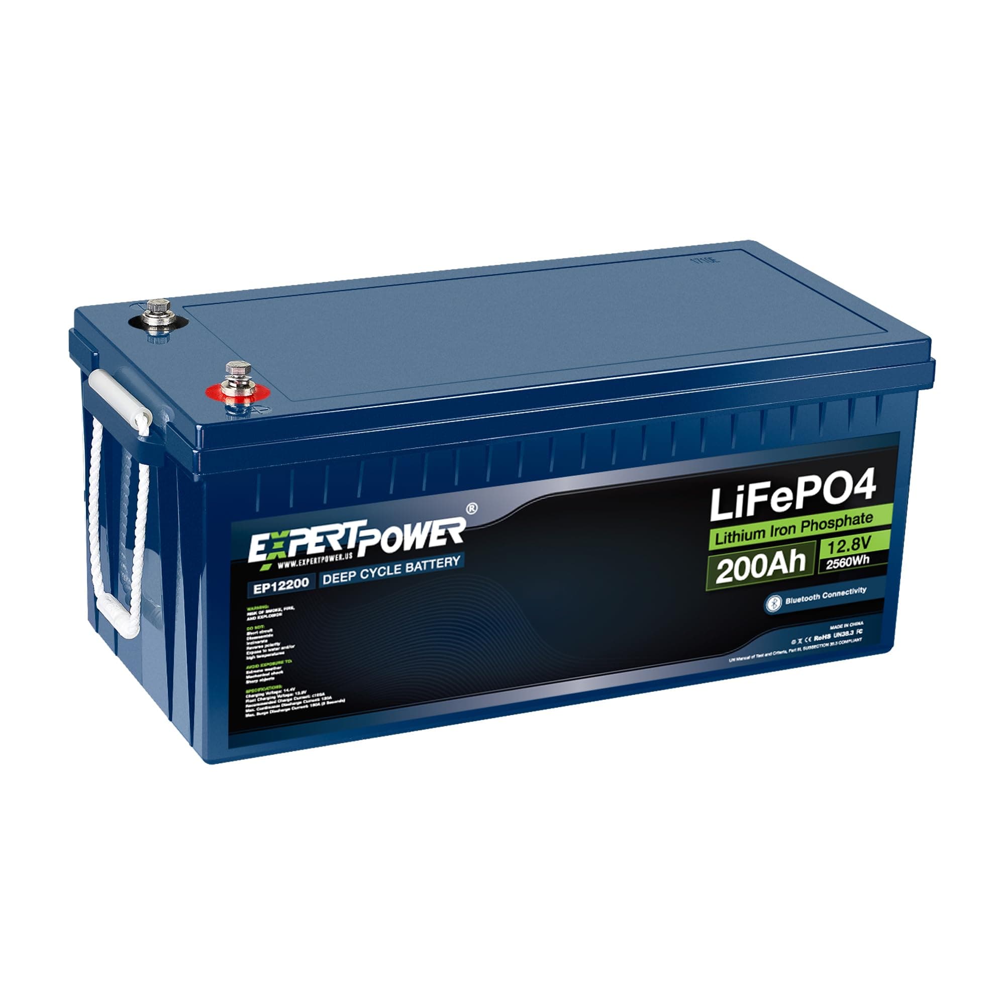 ExpertPower 12V 200Ah Lithium LiFePO4 Deep Cycle Rechargeable Battery | Bluetooth | 2500-7000 Life Cycles & 10-Year Lifetime | Built-in BMS | RV, Van, Solar, Marine, Overland, Off-Grid