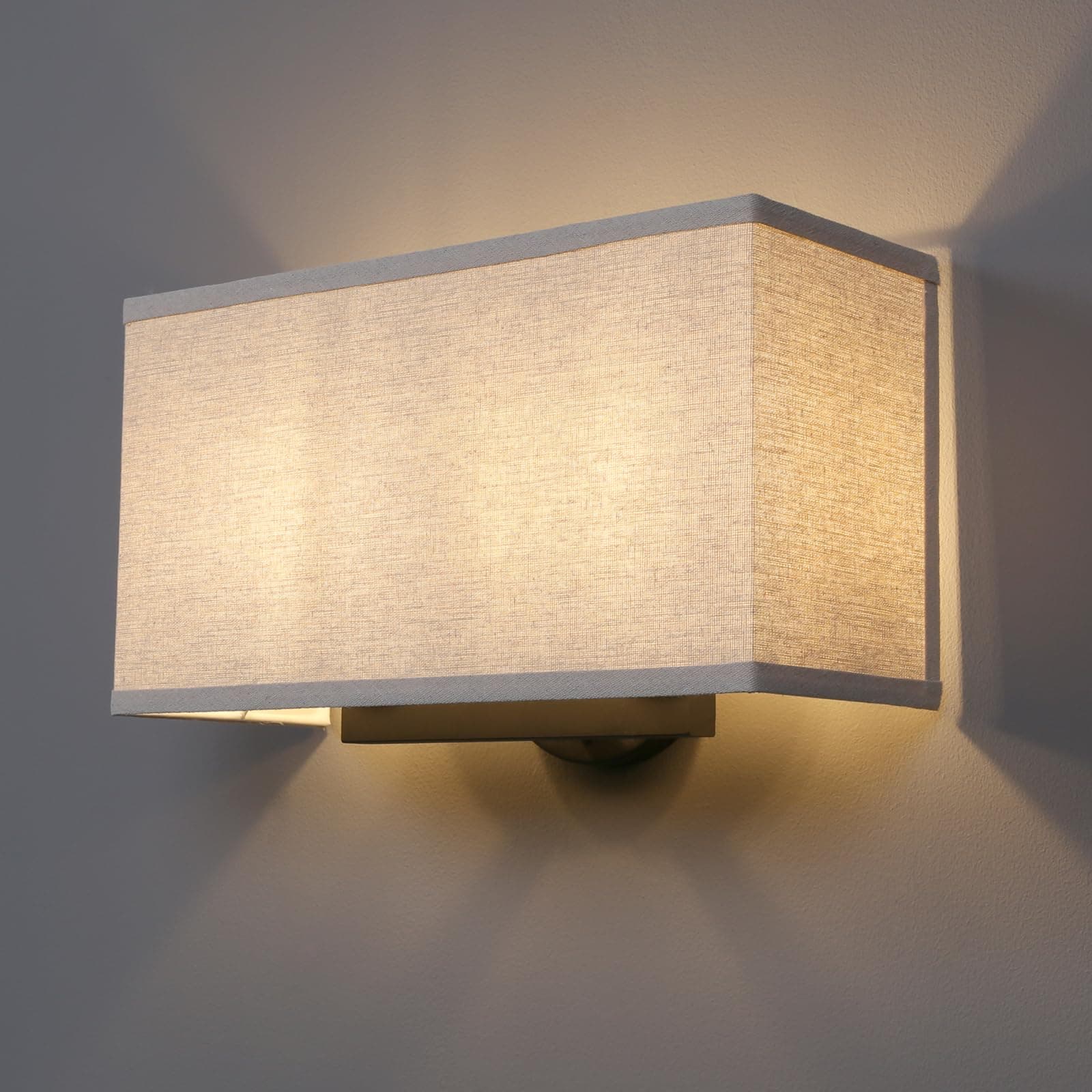 Indoor Bedside Hidden Night Wall Lamp Single 2-Lights Vintage Industrial Fixture with Square Fabric Shade for Reading Bedroom Living Room Dining Room Hotel(Linen)