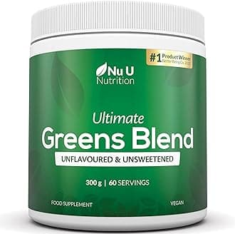Nu U Nutrition - Greens Powder 300g - 17 Superfood Ingredients - 60 Servings - Unflavoured, Unsweetened - Ultimate Greens Blend with Maca, Beetroot & Inulin - 100% Vegan - Made in the UK