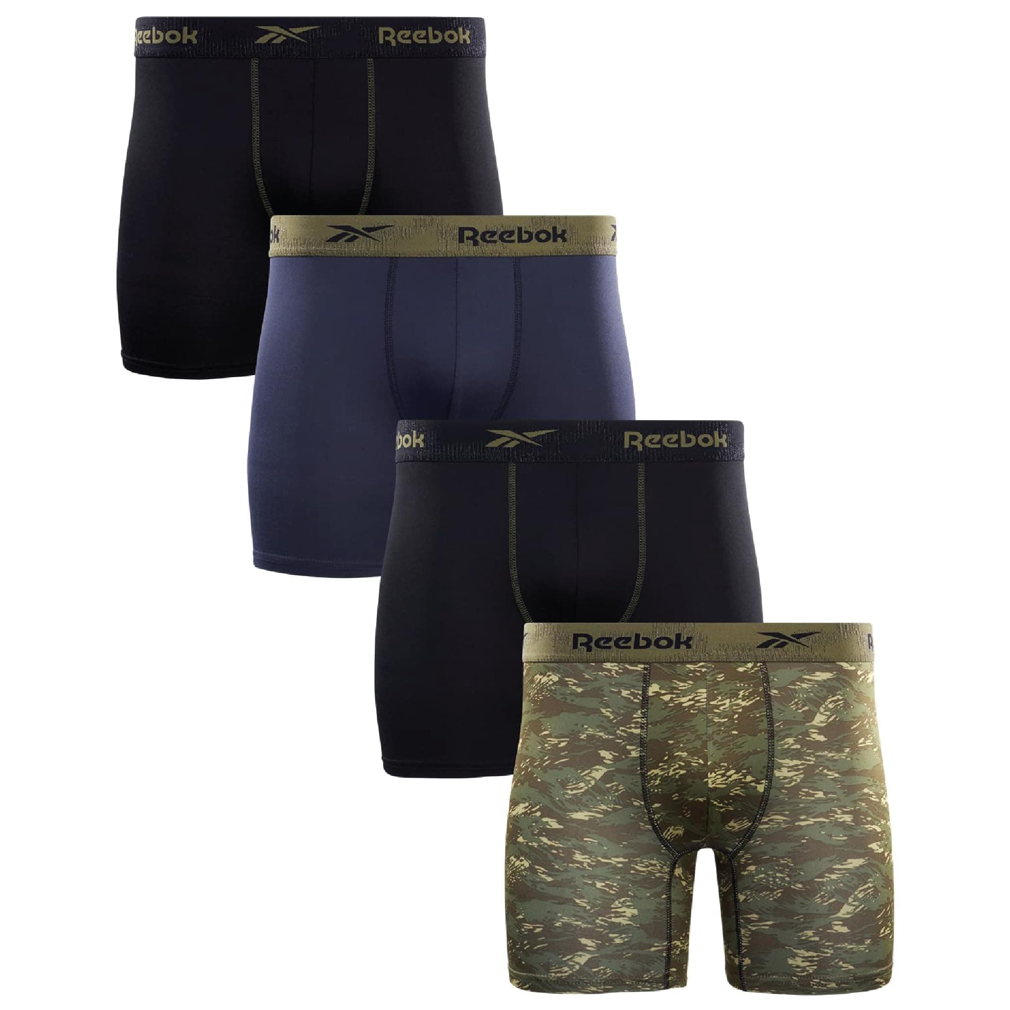 Reebok Mens Boxer Briefs - 4 Pack 6'' Inseam Soft Stretch Performance Mens Underwear Athletic Boxer Briefs with Contour Pouch