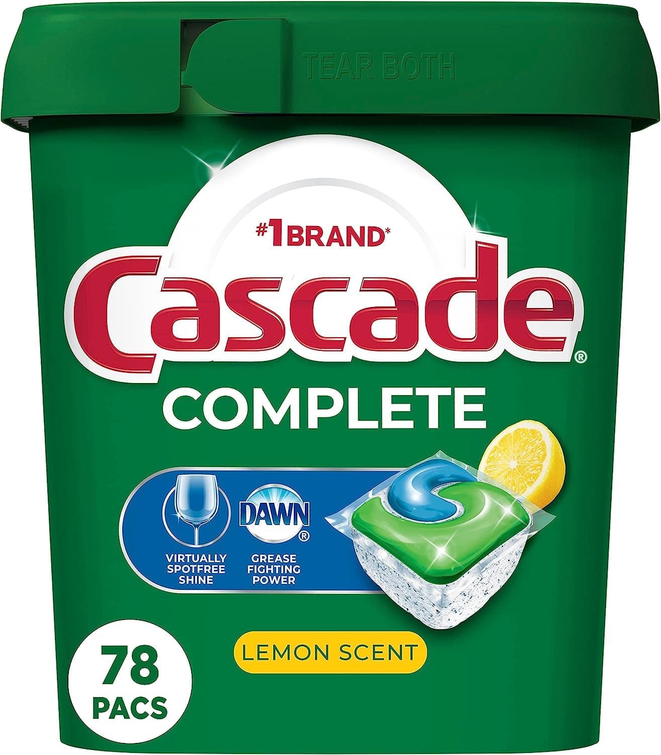 Cascade Complete Dishwasher Pods, Actionpacs Dishwasher Detergent, Lemon Scent, 78 Count