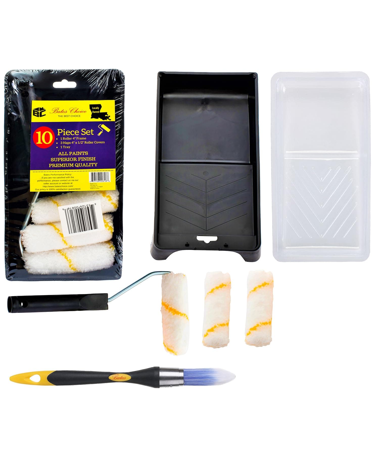 Bates Choice Paint Tray Set, 10 pcs, 4-Inch Paint Roller Kit, Small Paint Roller Paint Brush, Paint Roller Set, Paint Rollers 4 Inch, Paint Roller Tray, Paint Roller Brush, Small Roller Paint Brush