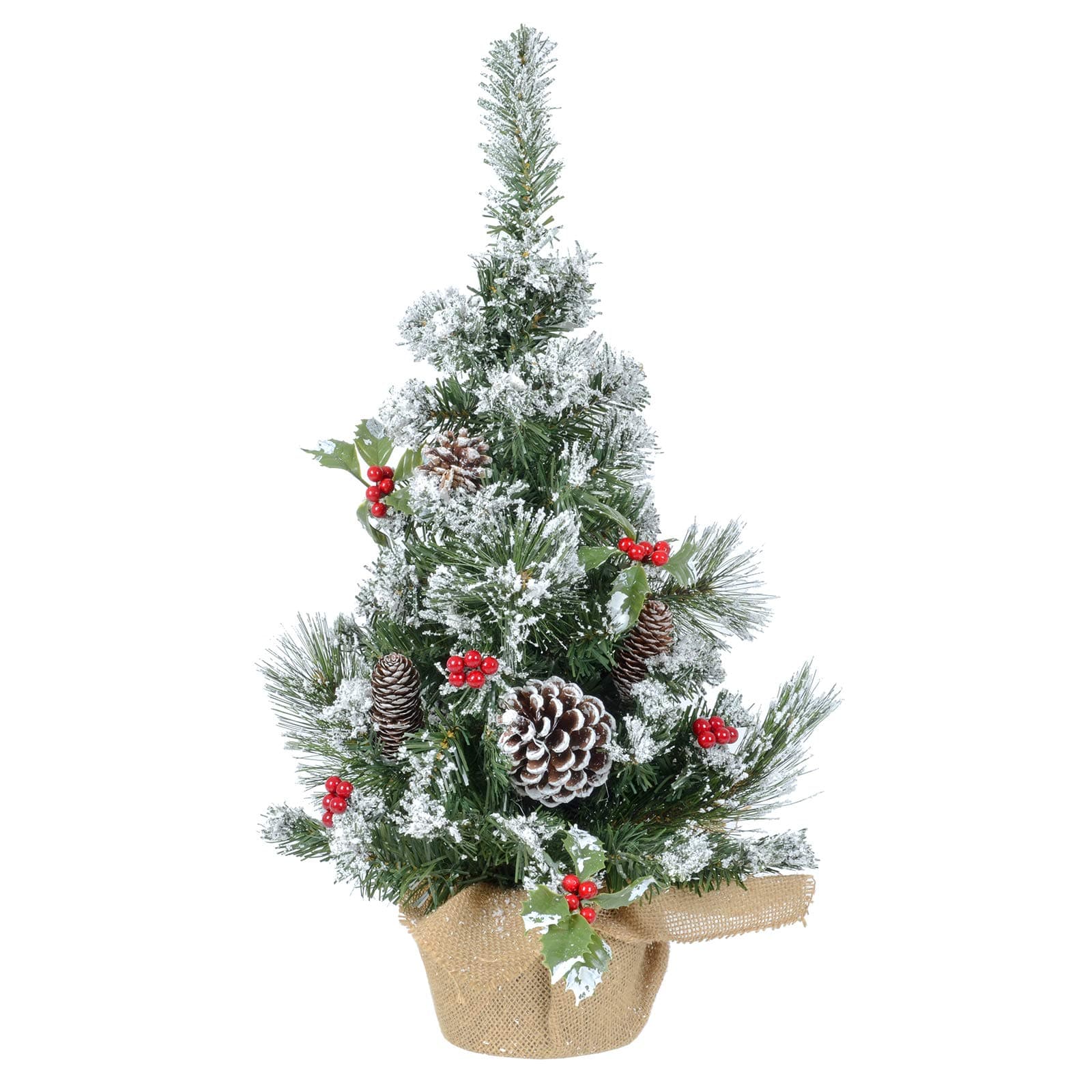 Decorated Artificial Mini Christmas Tree Red Berries 60cm Tall Green Pine Indoor