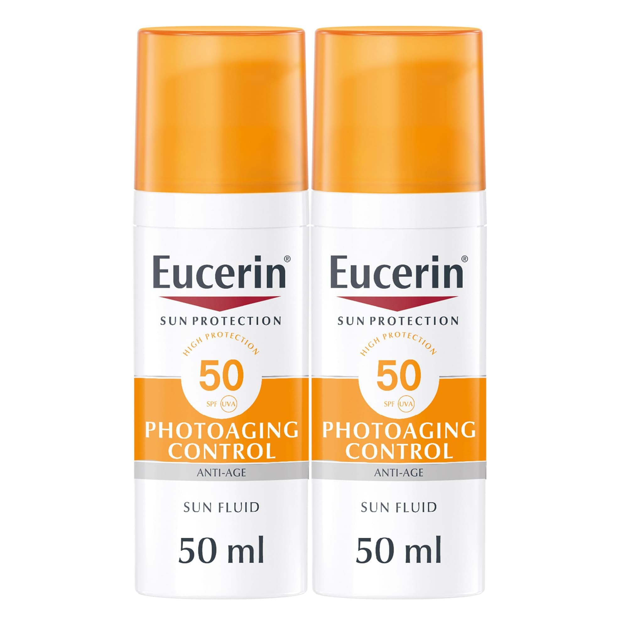 Face Sunscreen Photoaging Control Anti-Age Sun Fluid, High UVA/UVB Protection, SPF 50, Reduces Appearance of Wrinkles, Suitable as Make-Up Base, For All Skin Types, 50ml x 2