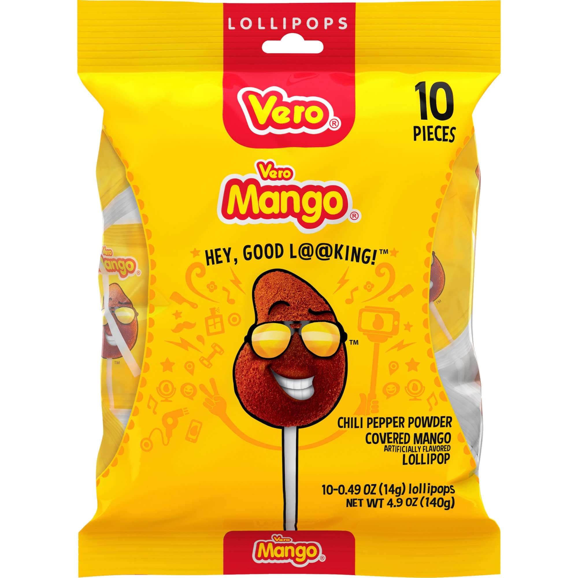 Mango Flavored Lollipops Coated with Chili Powder 10 Count Bag (Net Wt. 5.6 Ounces) - Individually Wrapped Mexican Candy for Piñatas, Halloween, and More.