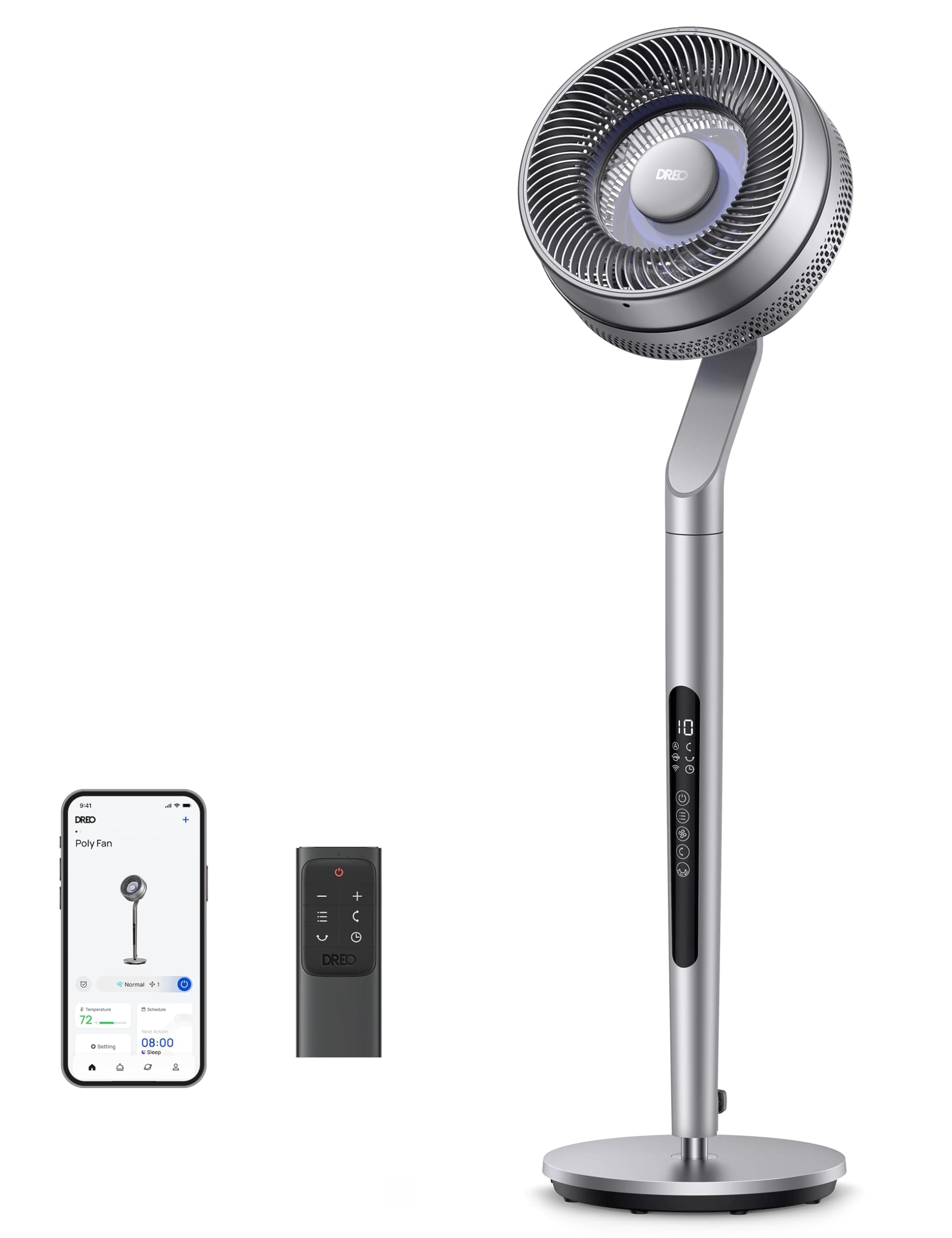 Dreo Pedestal Fan with Smart Control, 40-44" Adjustable Height, DC Quiet Fans for Bedroom, 120°+85° Omni-Directional Oscillating Fan, 100ft Airflow, 10 Speeds, 6 Modes, 12H Timer, 23db, Wi-Fi/Voice