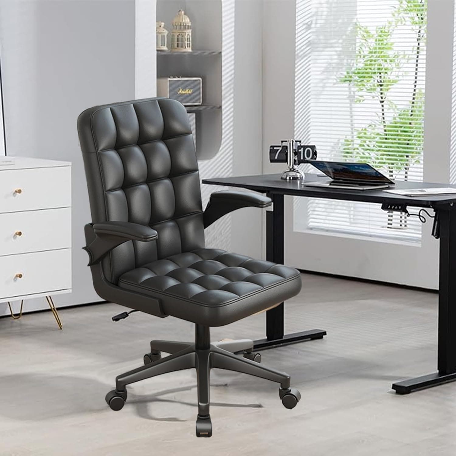 INGUNAR Office Chair, Ergonomic Big and Tall Computer Desk Chairs, Executive Breathable Leather Chair with Adjustable High Back Flip-up Armrests, Lumbar Support Swivel PC Chair with Rocking Function