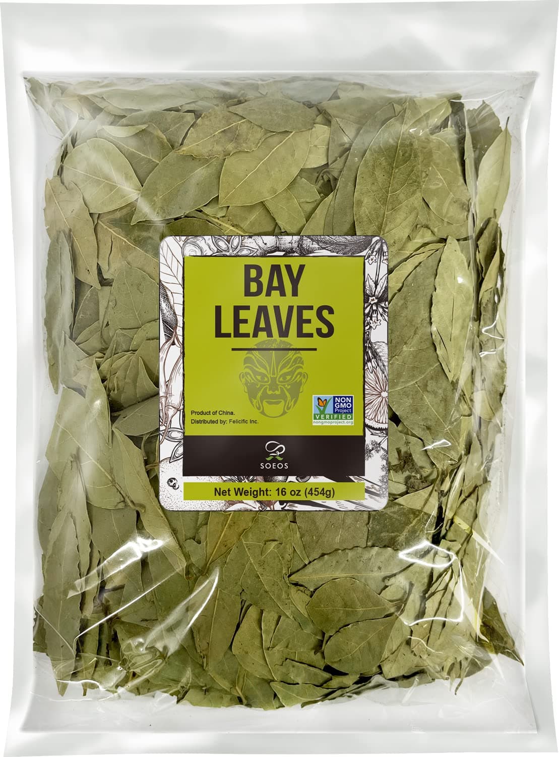 Soeos Bay Leaf, 1 lb (454g), Non-GMO Verified, Dried Bay Leaf, Freshly Packed to Keep Fresh, Bay Laurel Herbs for Cooking,Bay Laurel Leaf, Dried Bay Leaves, Fresh Bay Leaves, Green