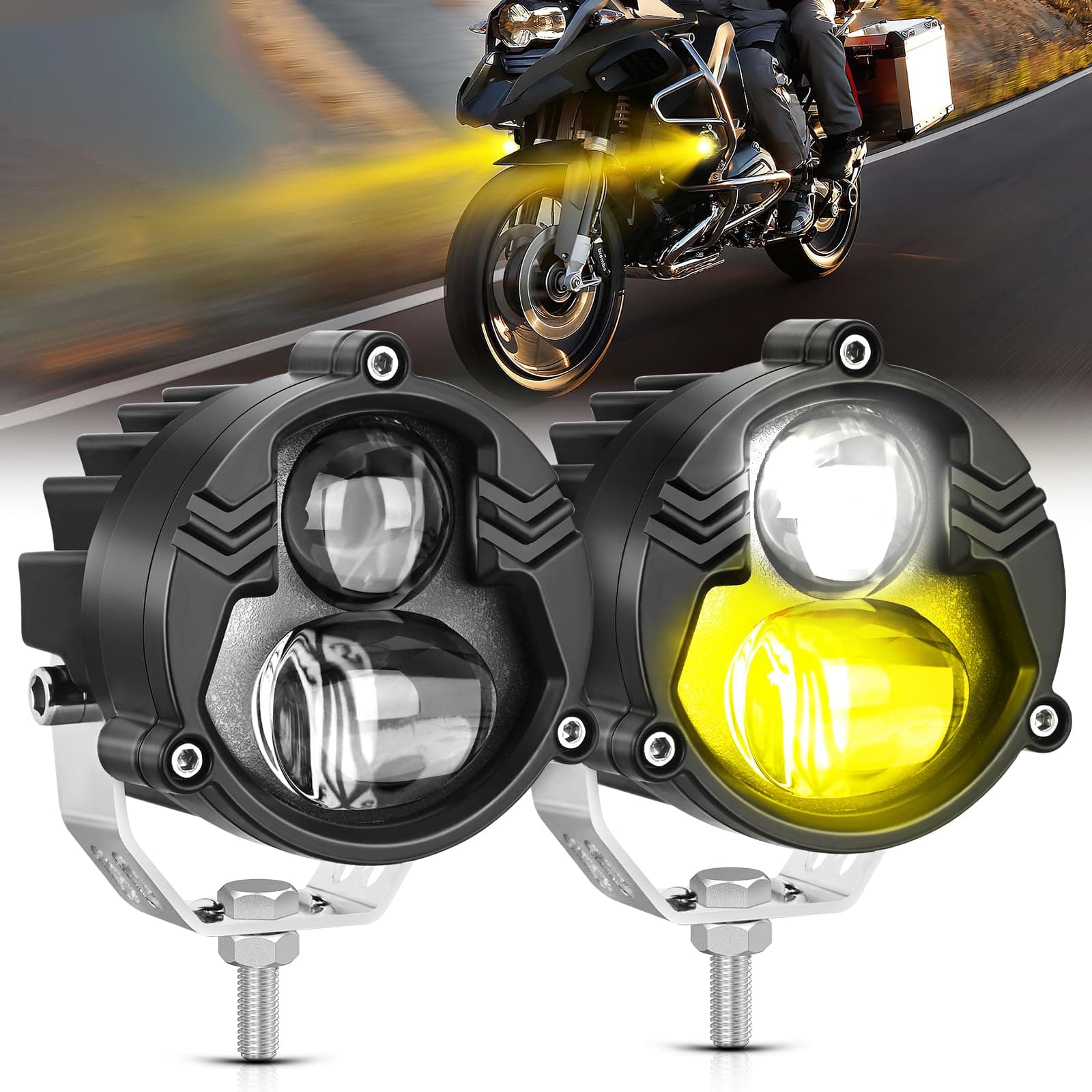 Motorcycle Driving Lights 2.7 inch White Amber Spot Beam Fog Light LED Pods IP67 Waterproof Auxiliary Offroad Lighting for Motorbike Dirt Bike e-Bike Scooter Snowmobile ATV UTV SUV Truck