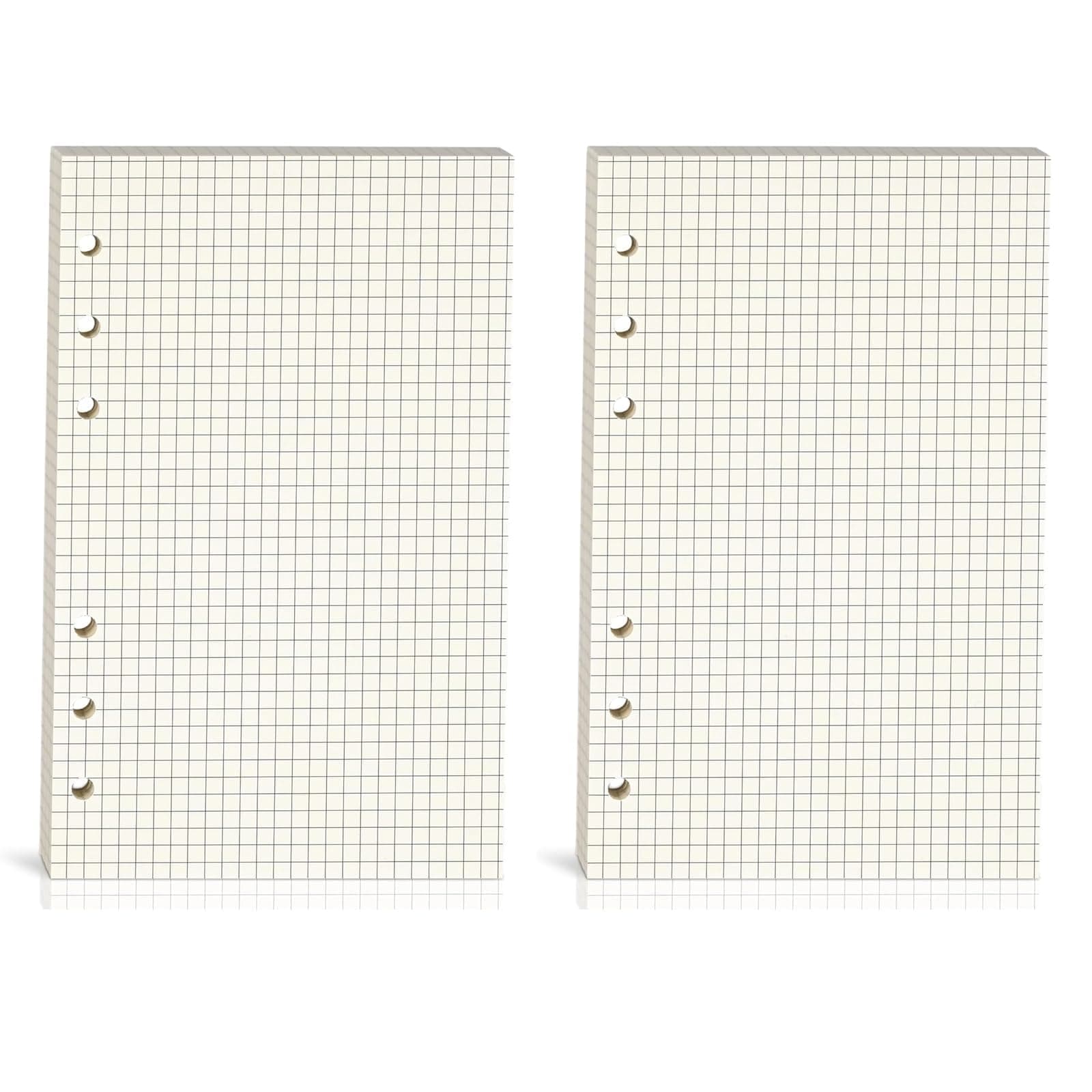 Khazna 2PCS A6 Grid Refill Paper, A6 Graph Rule Paper/Quad Rule Filler Paper, 6-Hole Punched, Loose-Leaf Paper for 6-Ring Binders, 80 Sheets (160 Pages), 6.69 x 3.74 Inch, Blank Inserts Paper