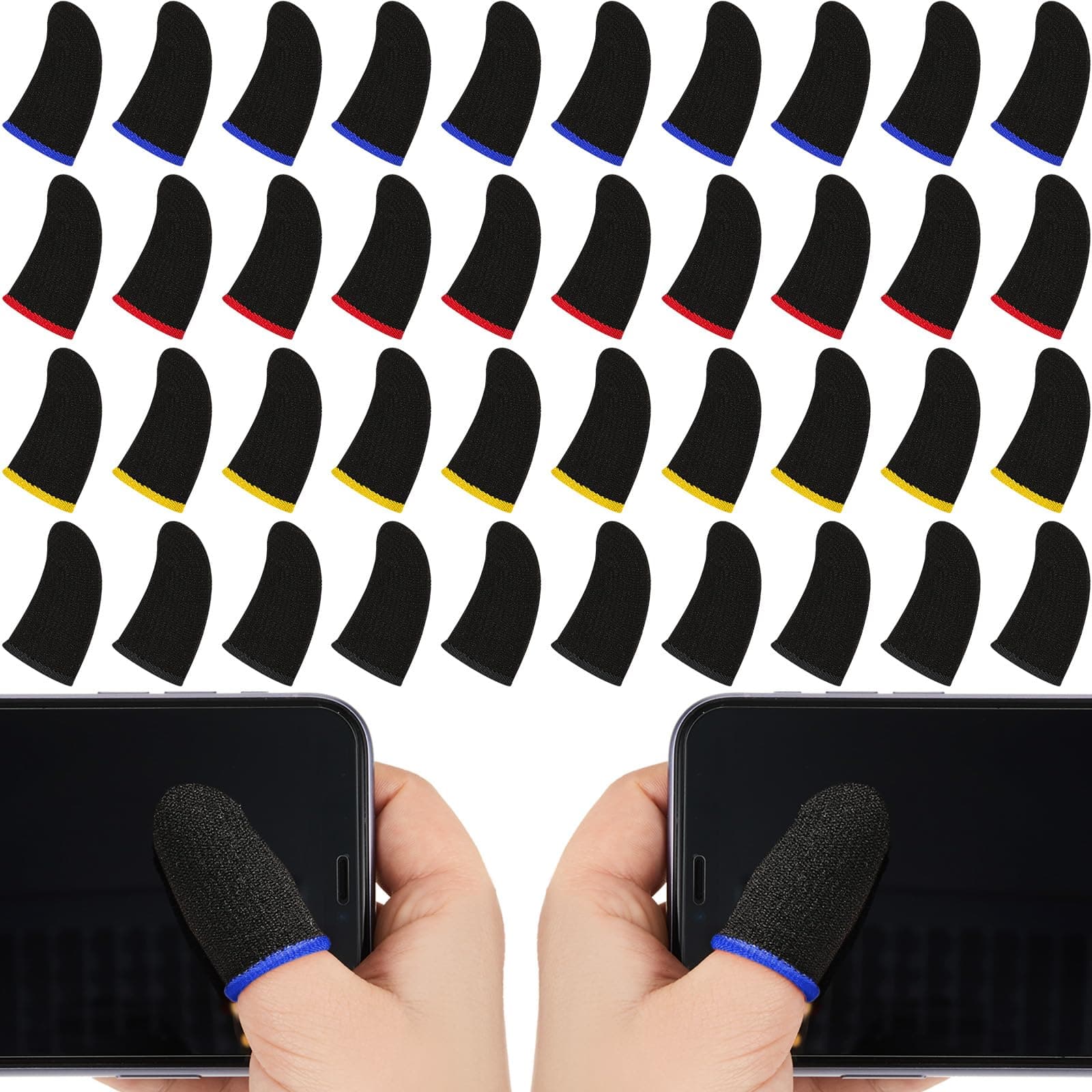 120 Pcs Finger Sleeve for Gaming Anti Sweat Game Controller Finger Thumb Sleeve Breathable Finger Covers Touchscreen Gaming Gloves for Mobile Phone Game, 4 Designs (Colorful)