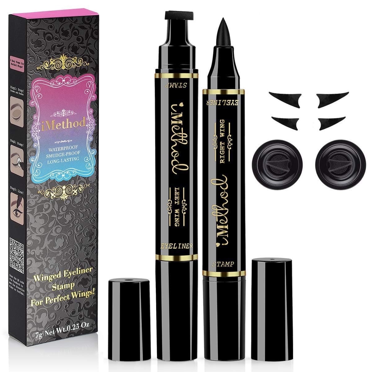 Matte Wing Eyeliner Stamp 2 Packs Left & Right Dual Ended Liquid,The Easiest Way to Get Perfect Winged Cat Look,Waterproof,Smudge & Sweat Proof,Stay All Day,Black